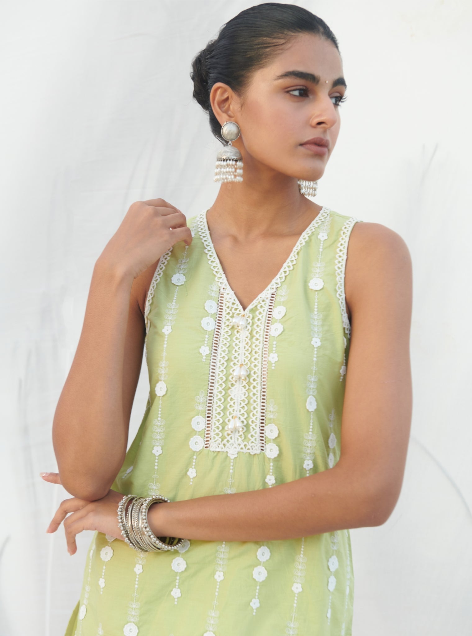 Naroa Supima Cotton Lime Kurta Set
