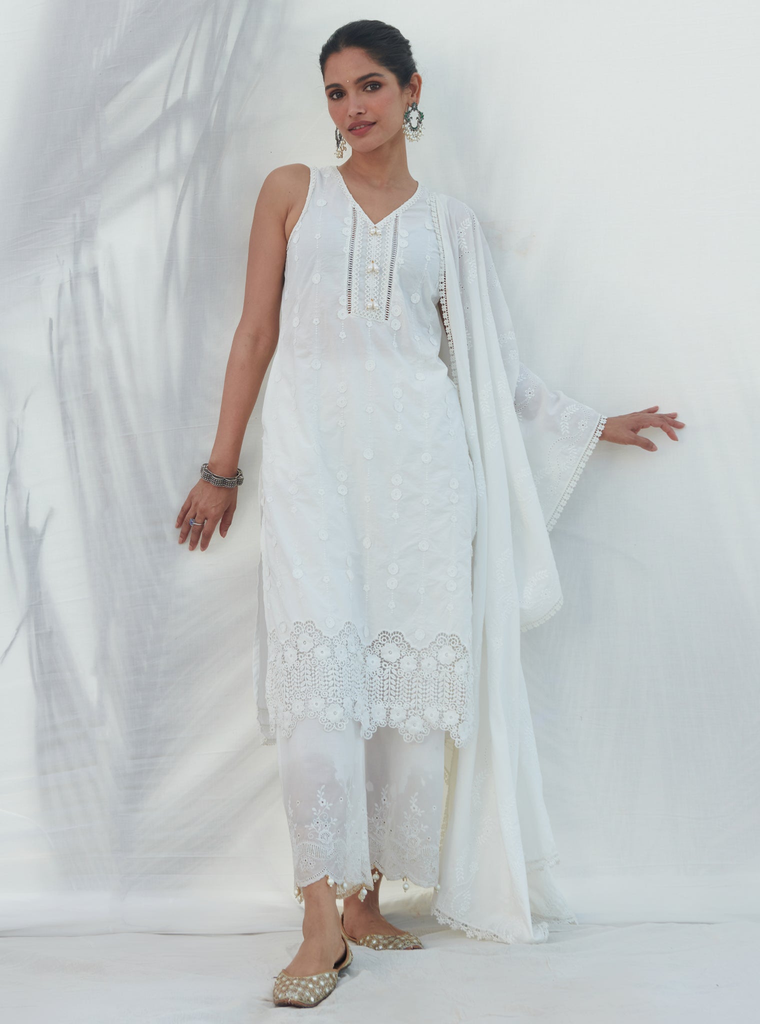 Mulmul Supima Cotton Naroa White kurta