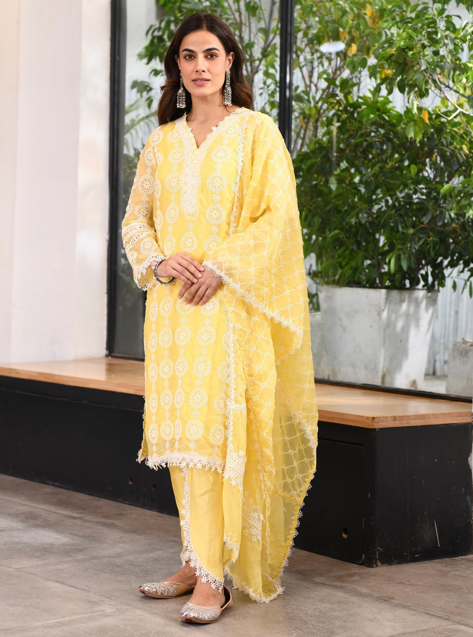 Nelli Organza Yellow Kurta Set