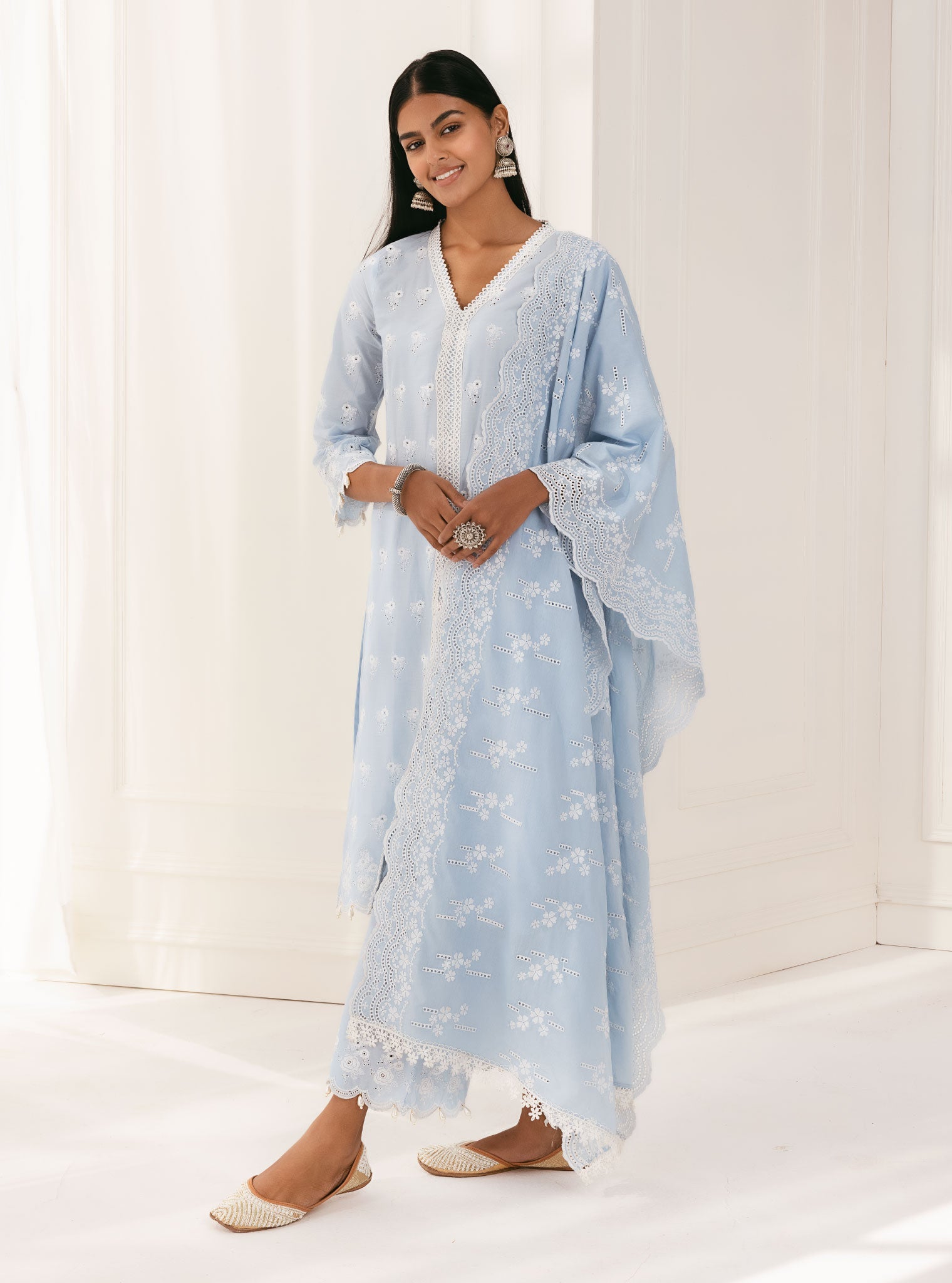 Nitoi Supima Cotton Blue Kurta with Palazzo Set