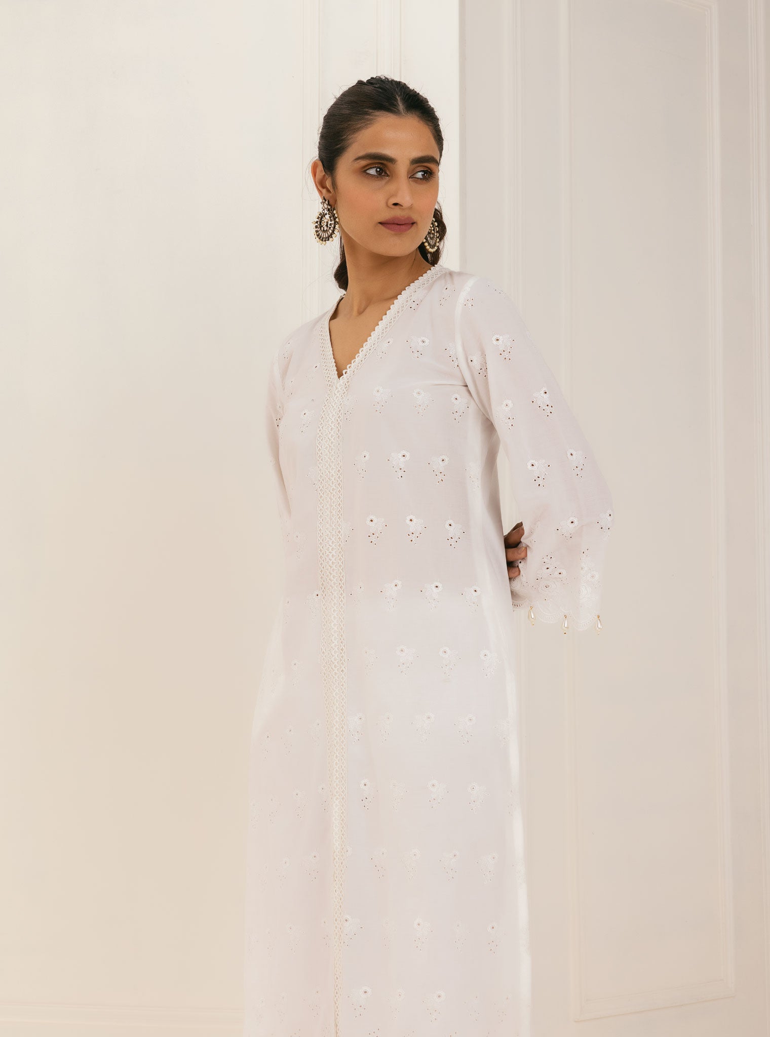 Mulmul Supima Cotton Nitoi White Kurta