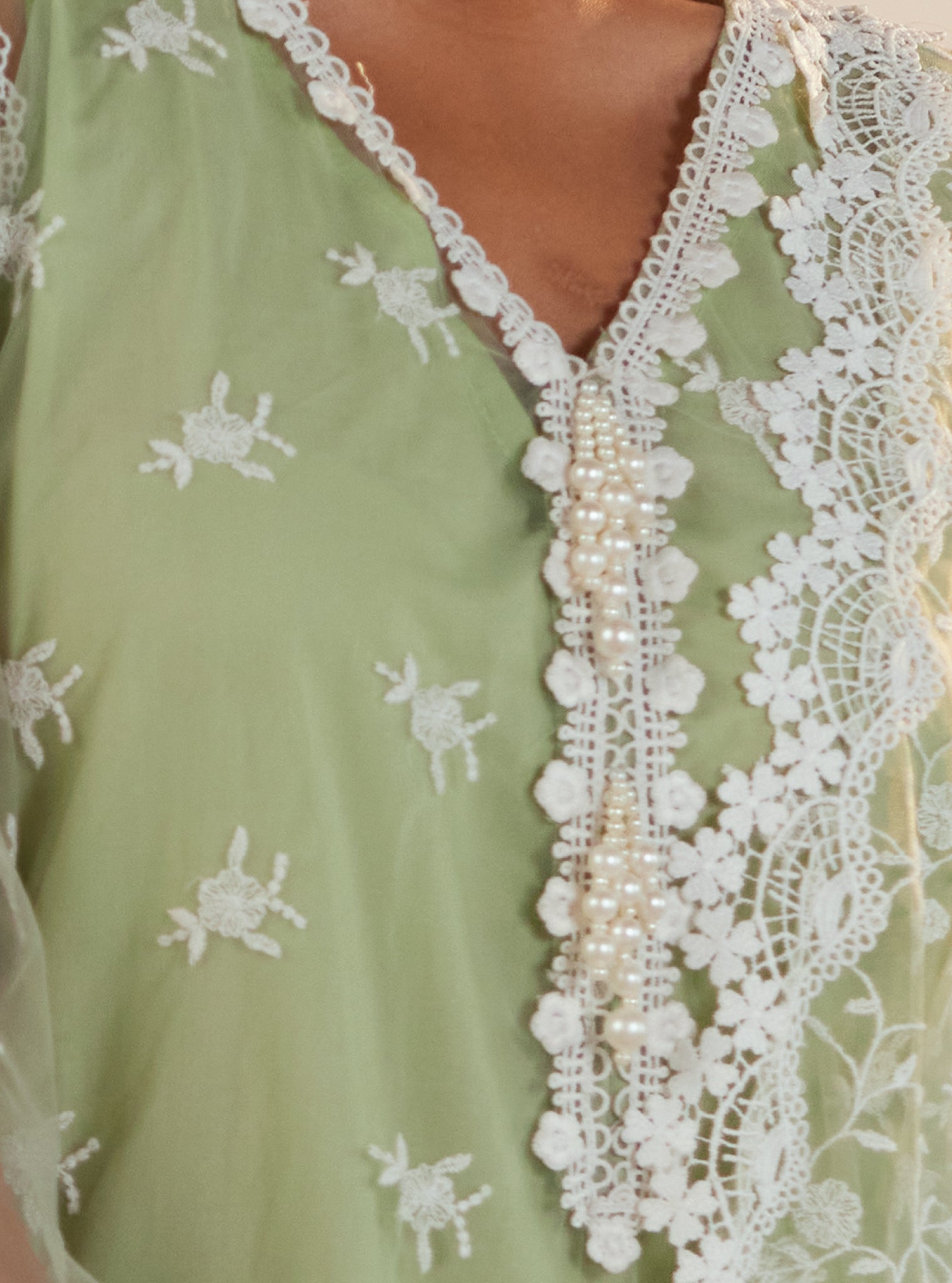Odyssey Net Green Kurta with Sharara Set