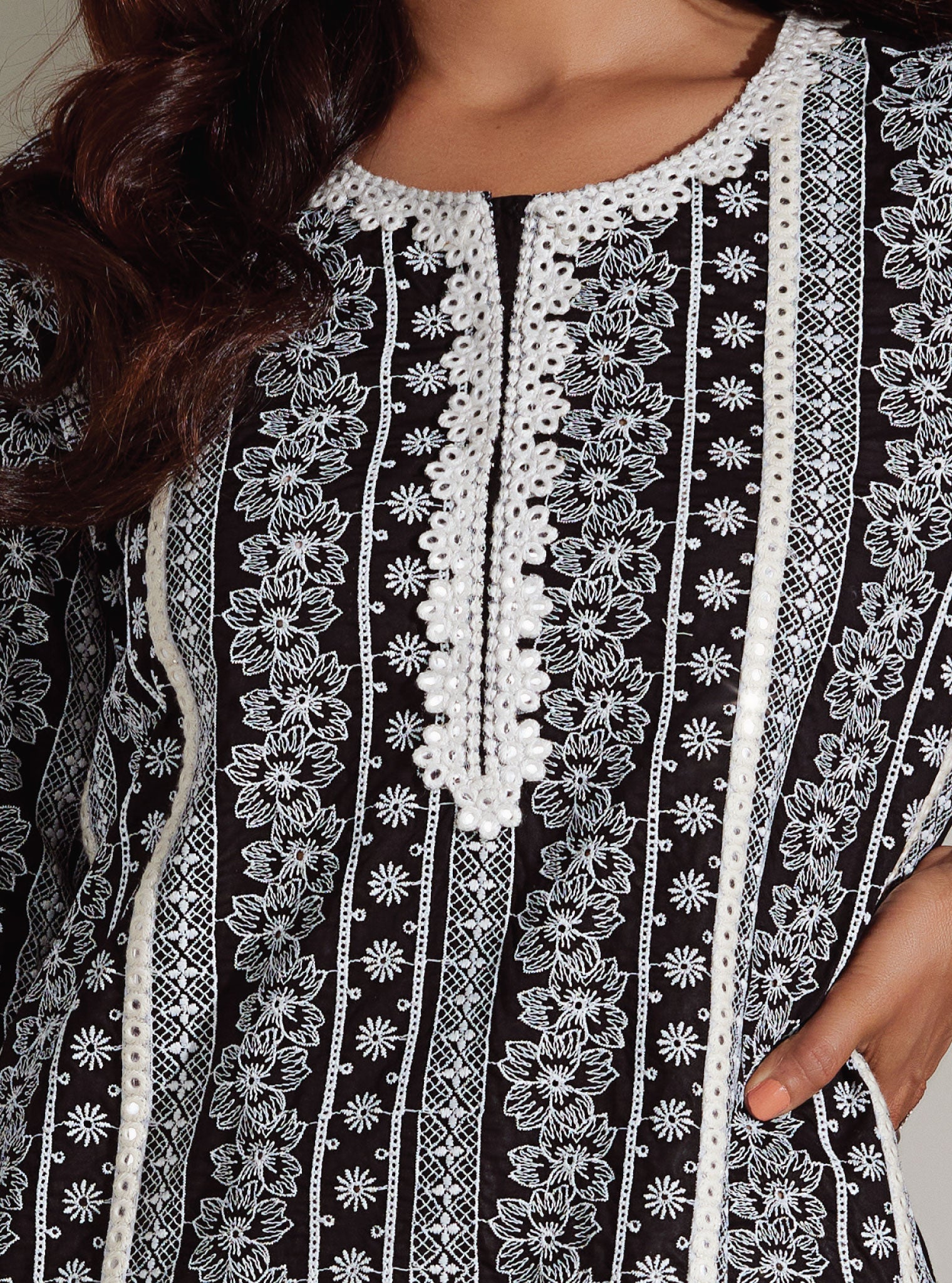 Mulmul Supima Cotton Patricia Black Kurta