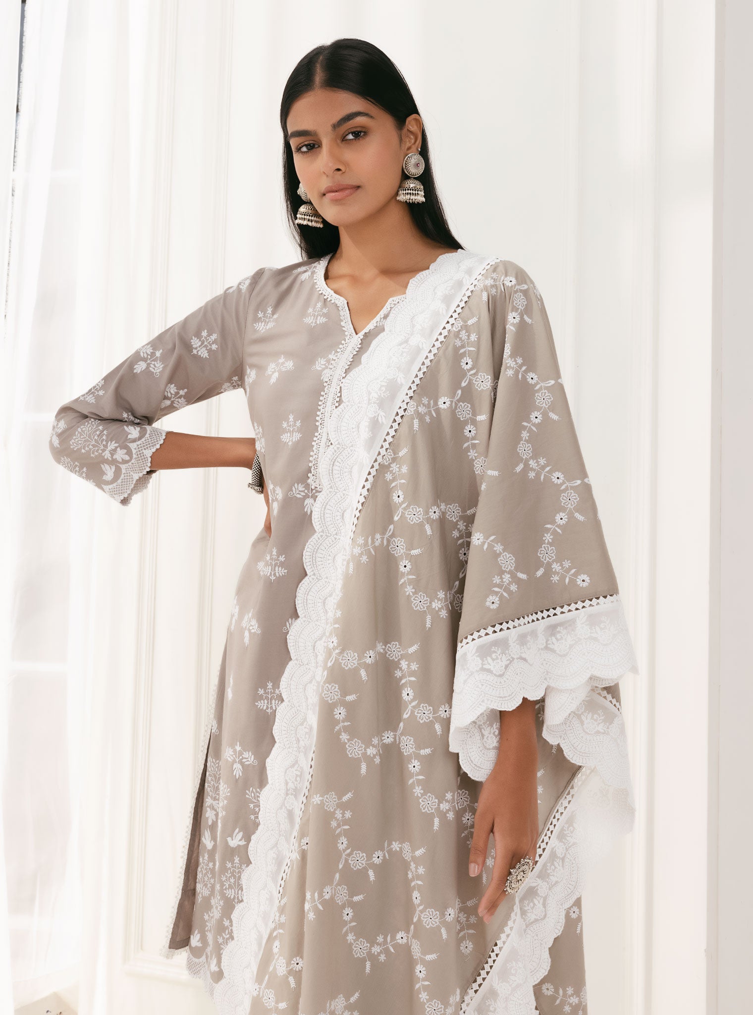 Prini Supima Cotton Grey Kurta with Palazzo Set