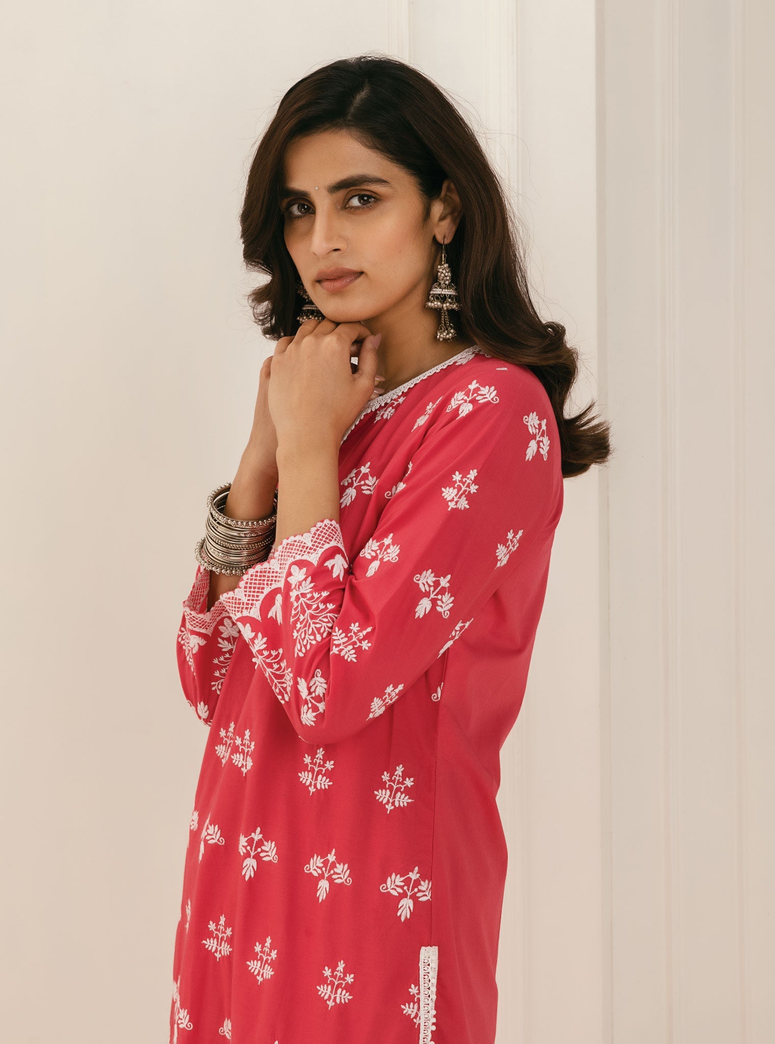 Mulmul Supima Cotton Prini Red Kurta