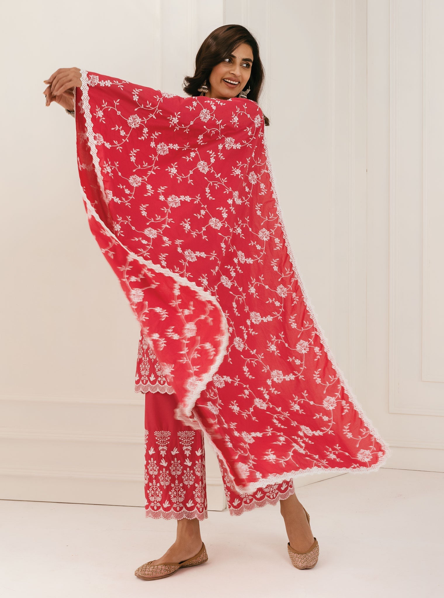 Prini Supima Cotton Red Kurta with Palazzo Set