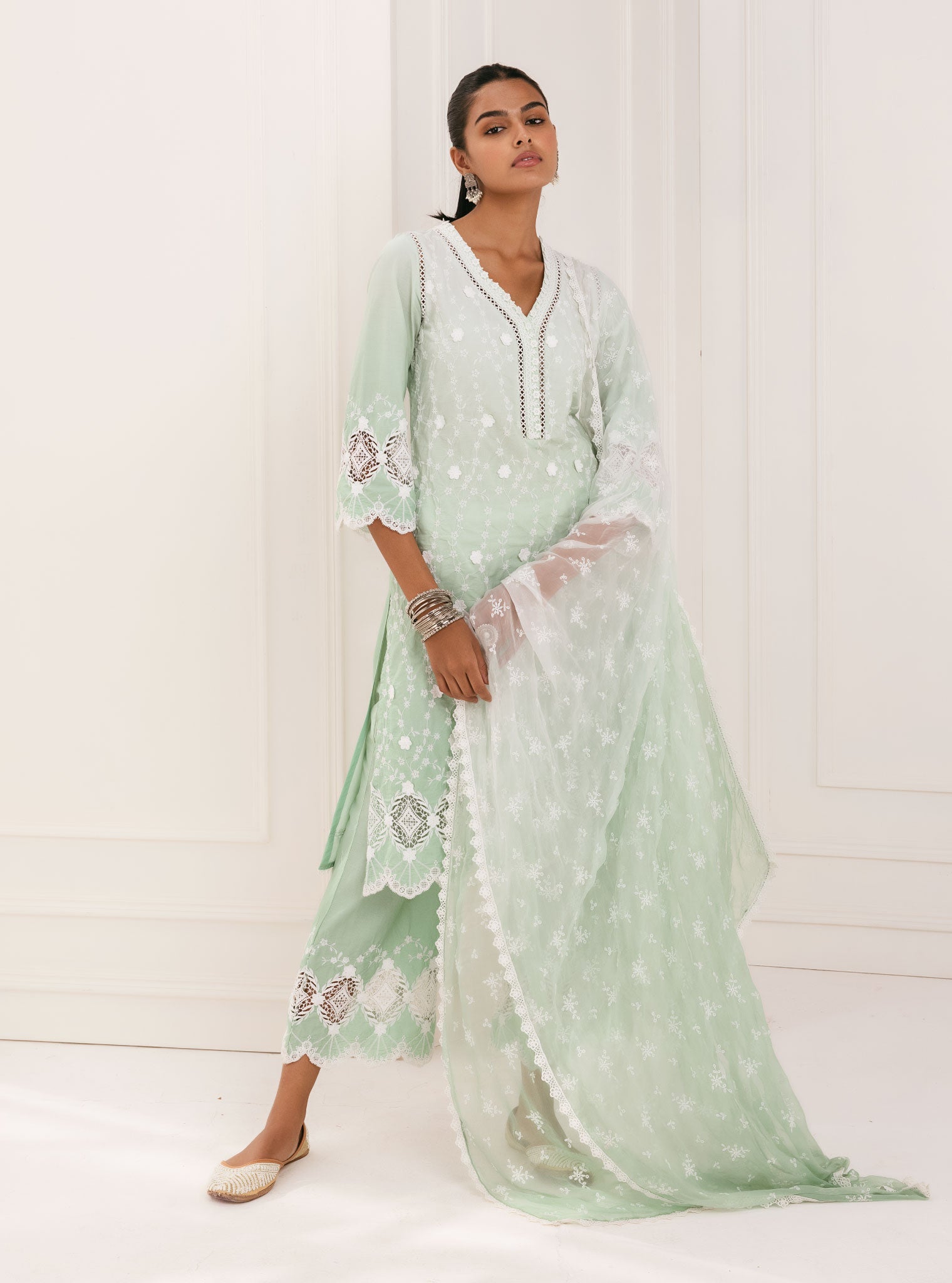 Purna Supima Cotton Green Kurta with Palazzo Set