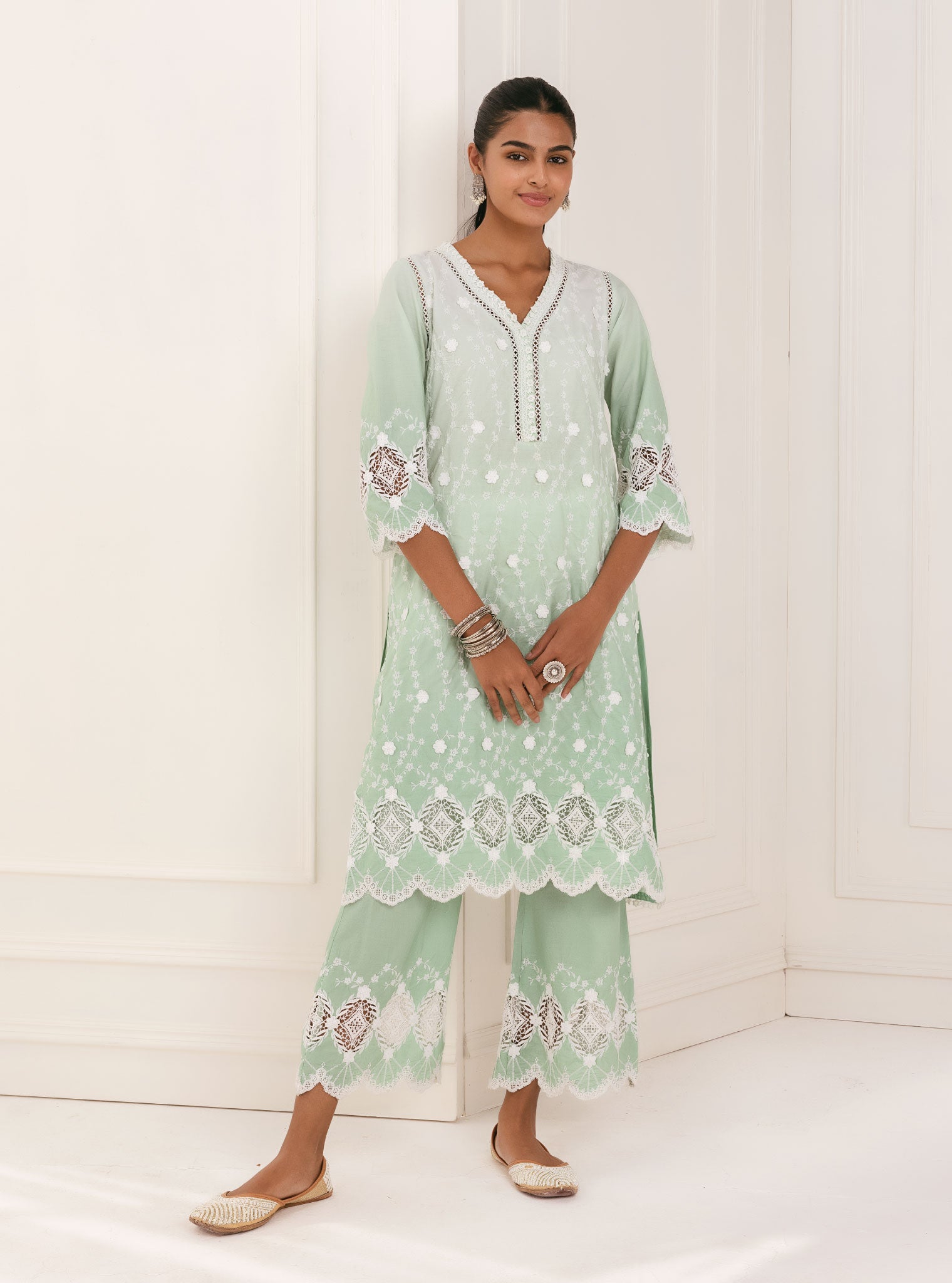 Purna Supima Cotton Green Kurta with Palazzo Set