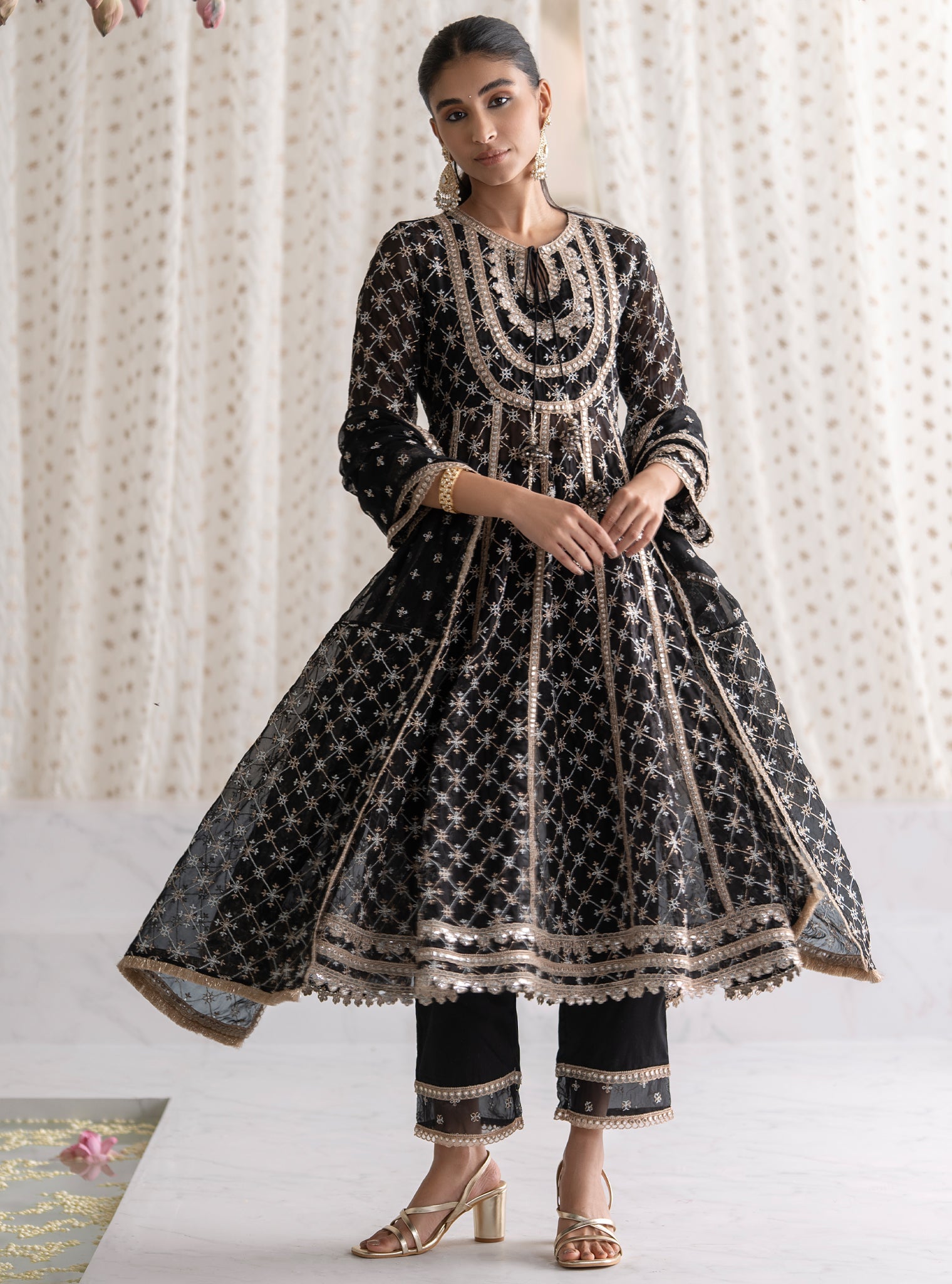 Rasiya Organza Black Anarkali Kurta Set