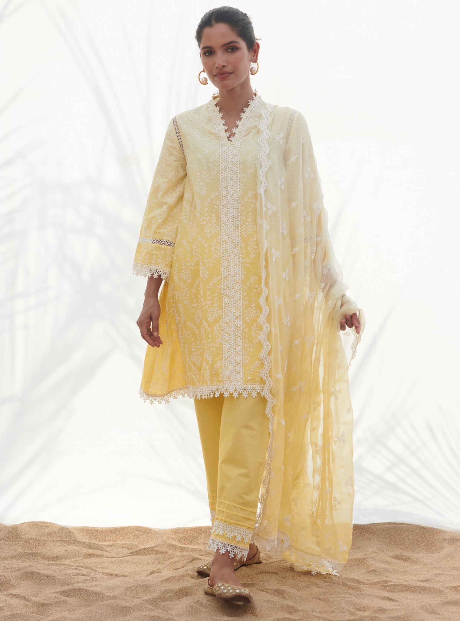 Santona Supima Cotton Yellow Kurta Set
