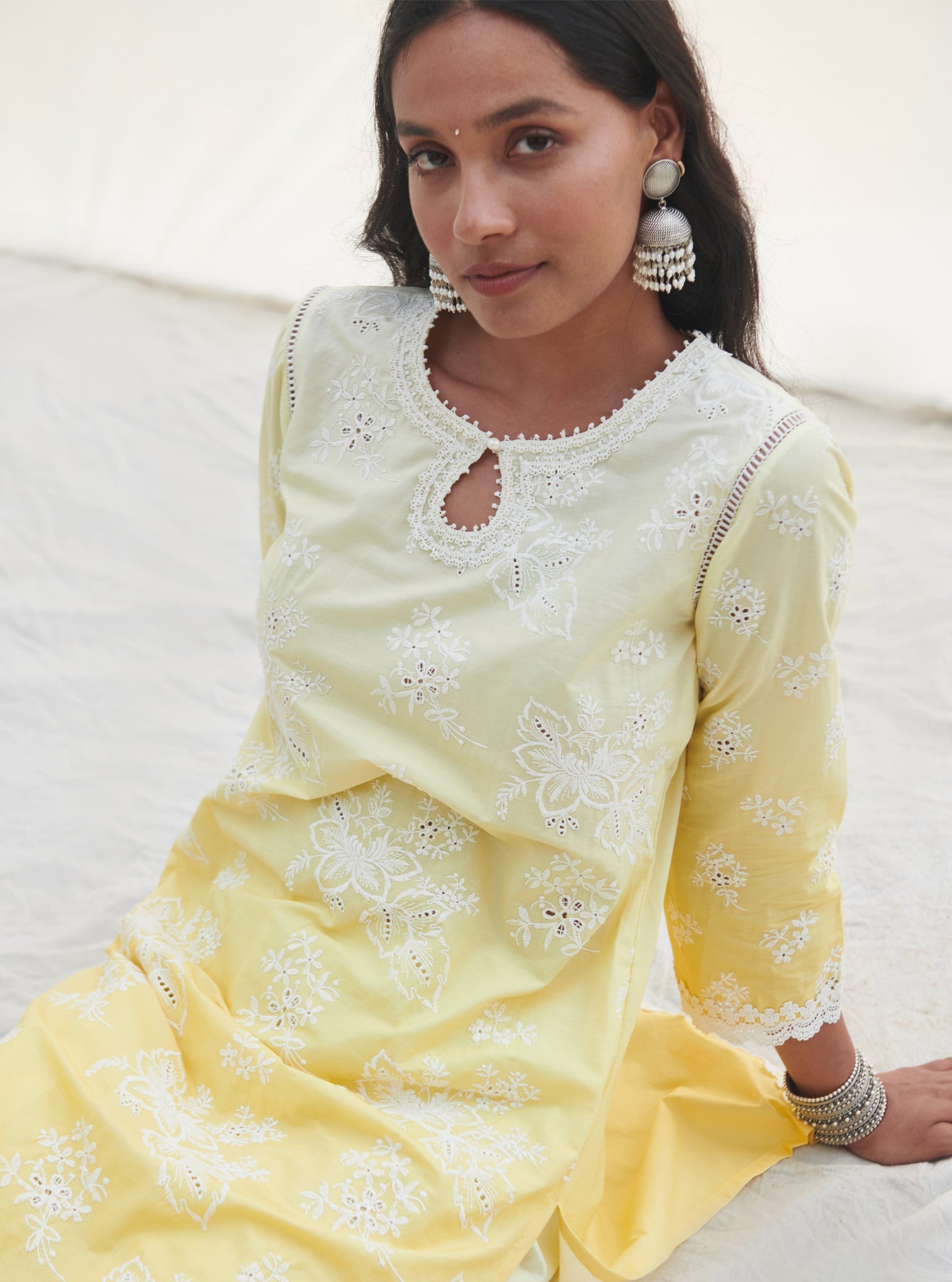 Savri Supima Cotton Yellow Kurta Set
