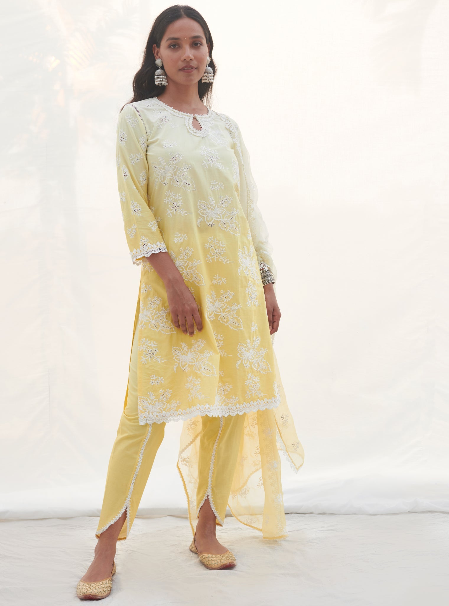 Savri Supima Cotton Yellow Kurta Set