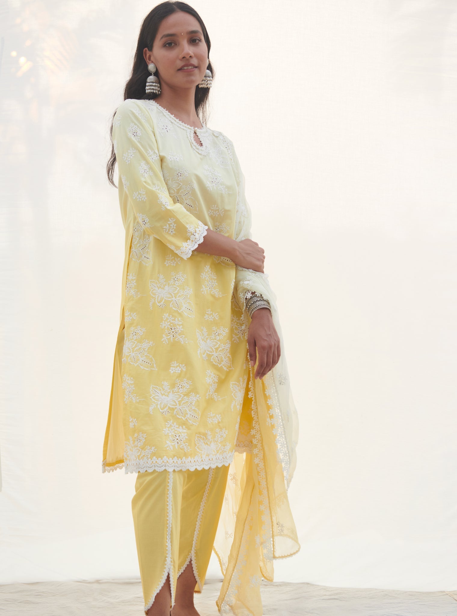 Savri Supima Cotton Yellow Kurta Set