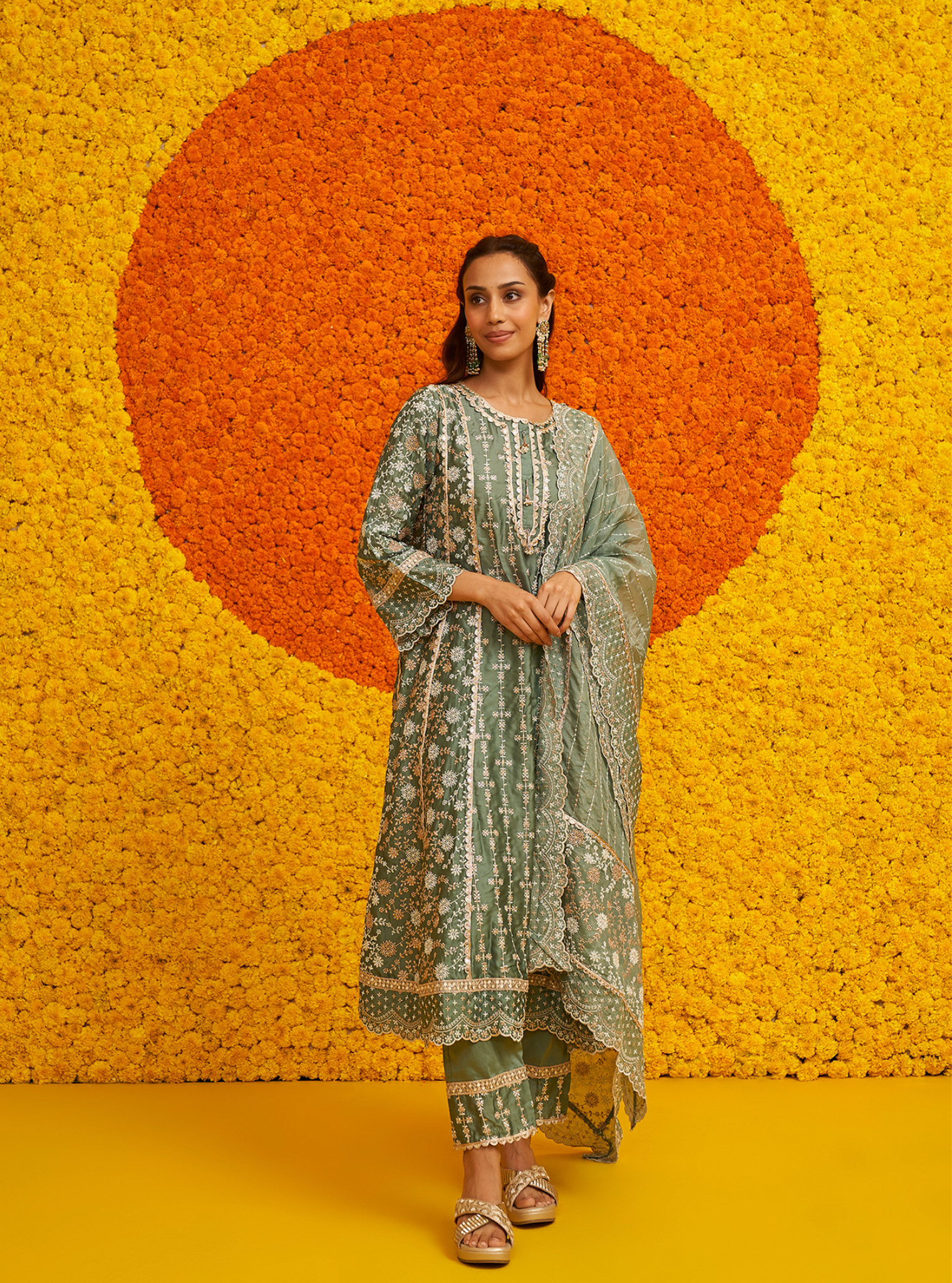 Saathiya Organza Satin Teal Blue Kurta Set