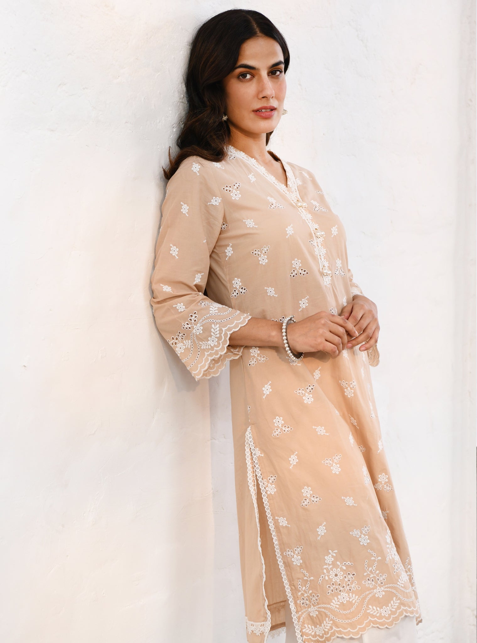 Satari Supima Cotton Beige Kurta Set