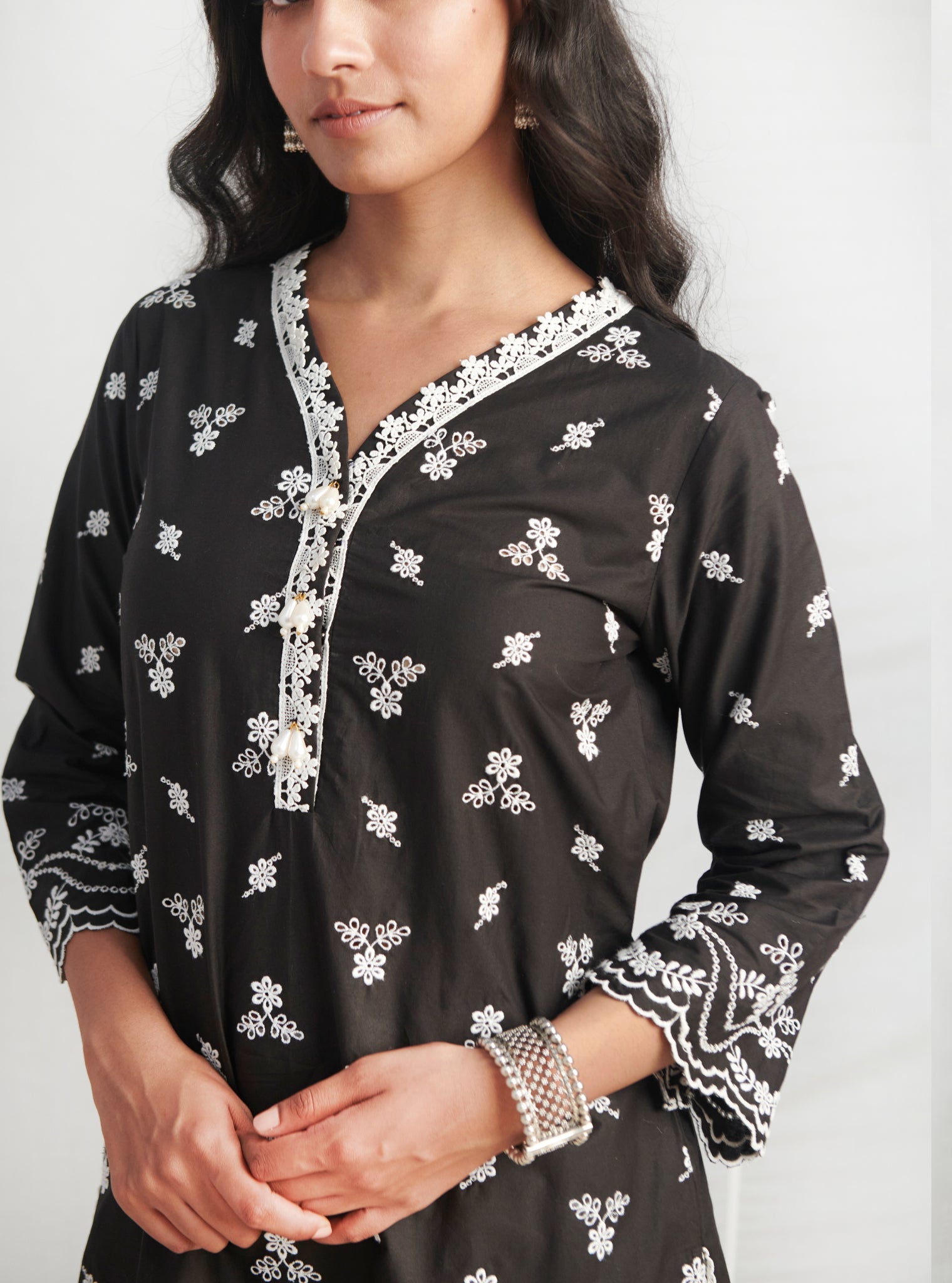 Mulmul Supima Cotton Satari Black kurta