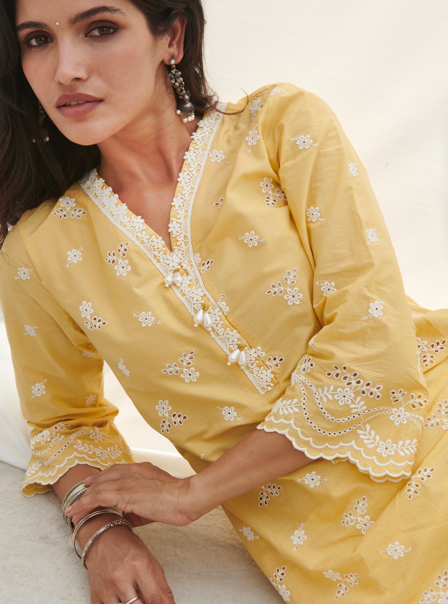 Mulmul Supima Cotton Satari Yellow kurta