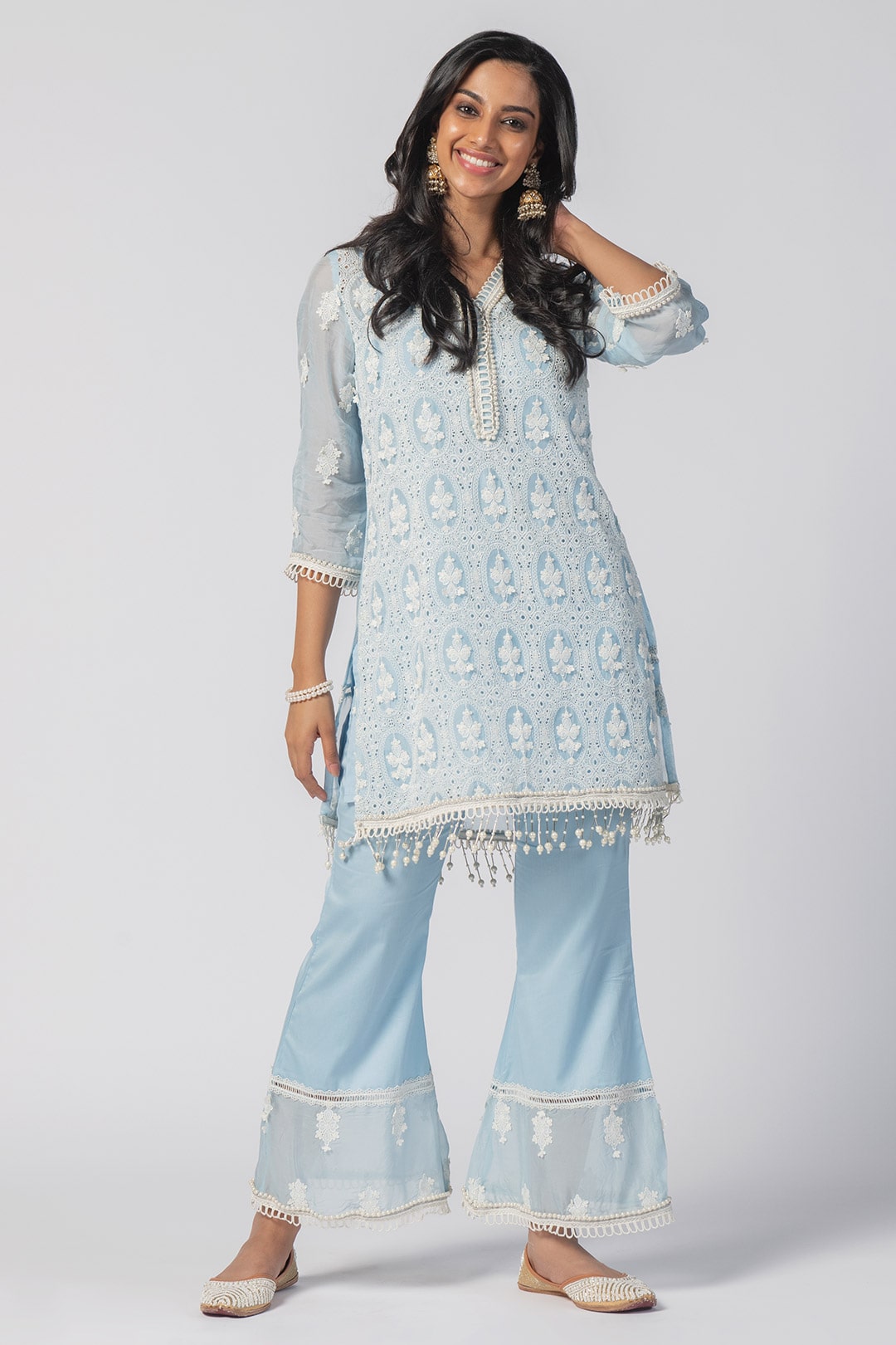 Savannah Tencel Luxe Organza Blue Kurta Set