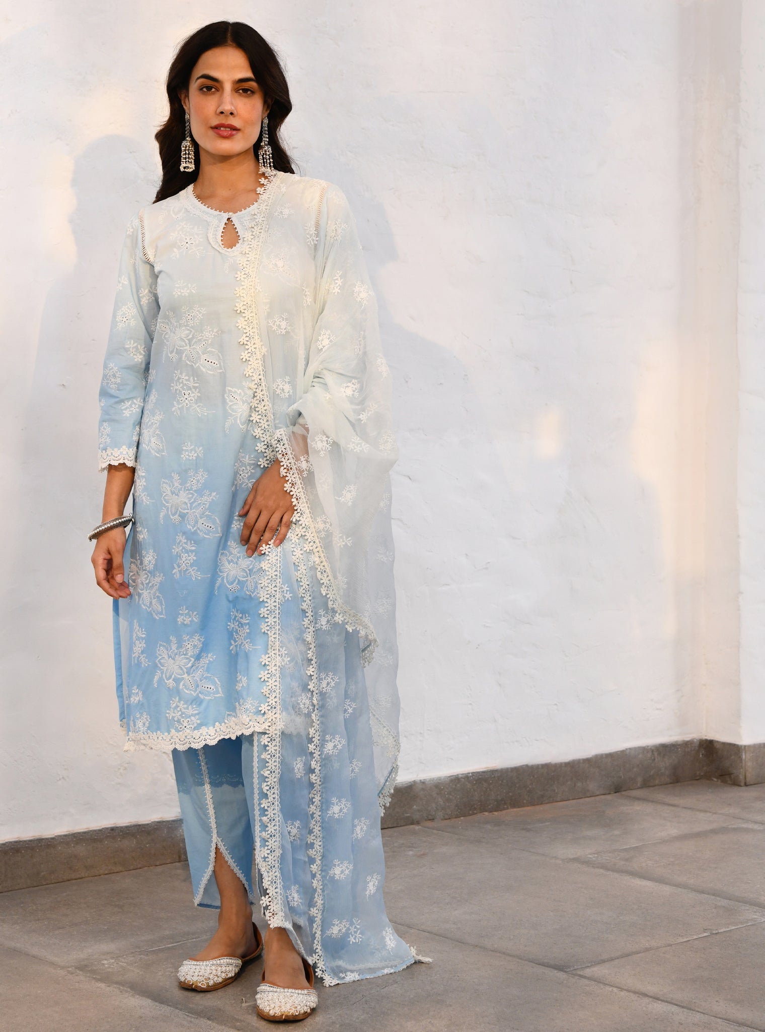 Savri Supima Cotton Blue Kurta Set