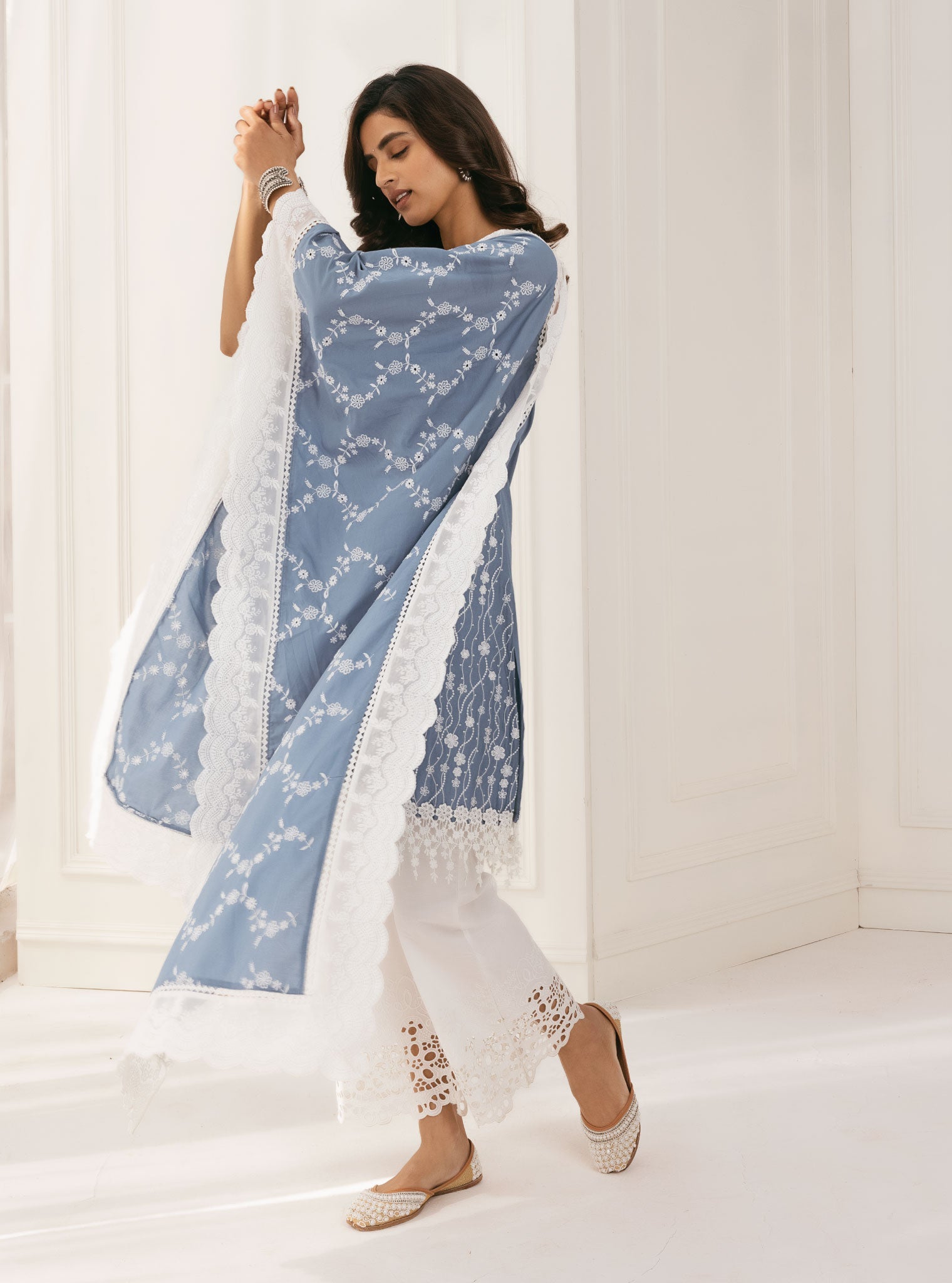 Mulmul Supima Cotton Seoni Blue Kurta