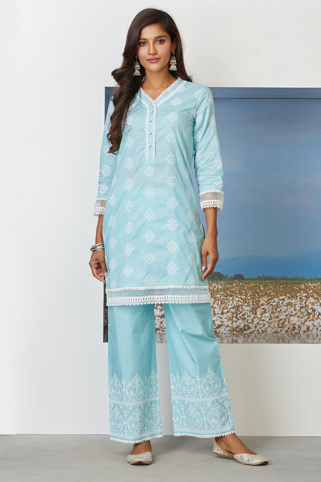 Mulmul Supima Cotton Snow Flake Palazzo