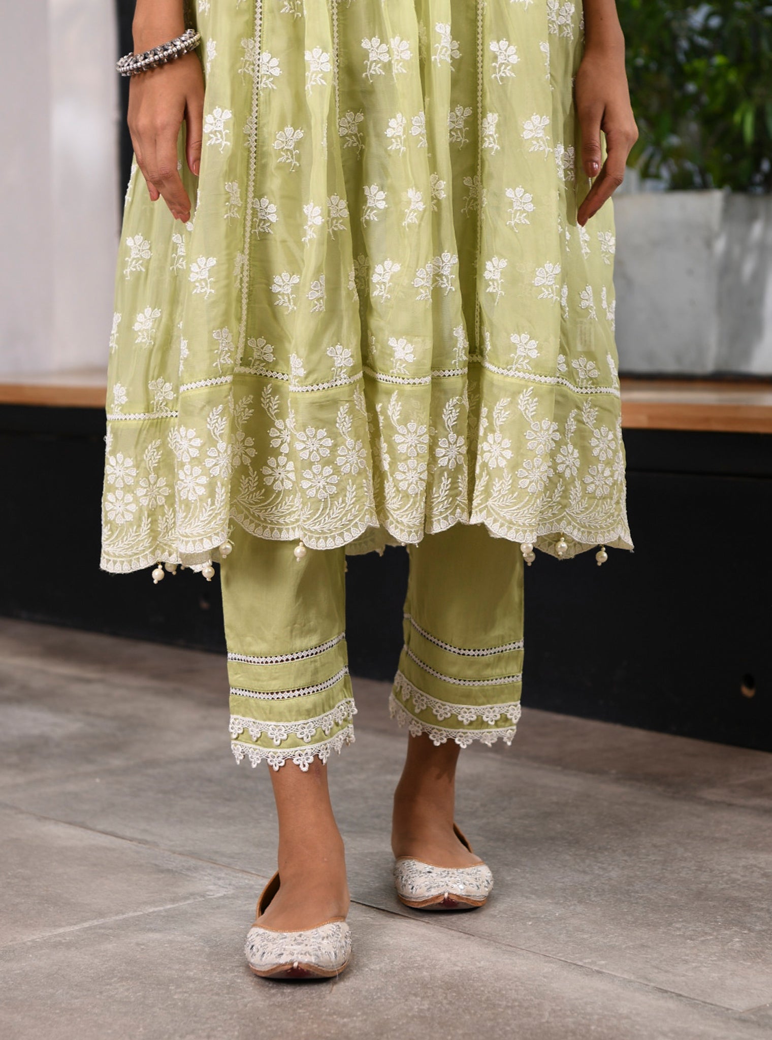 Surla Organza Green Anarkali Kurta Set