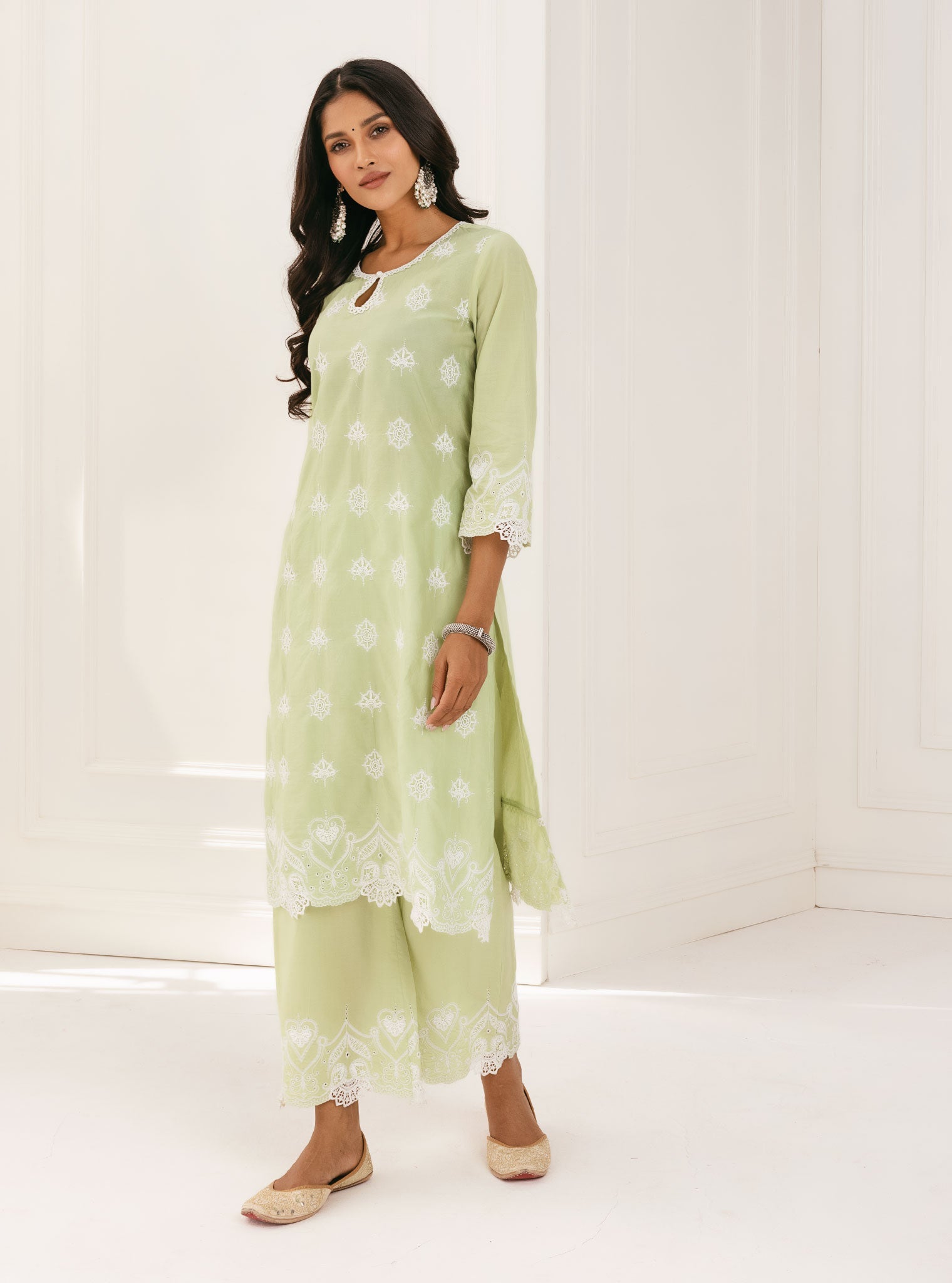 Tia Supima Cotton Green Kurta with Palazzo Set
