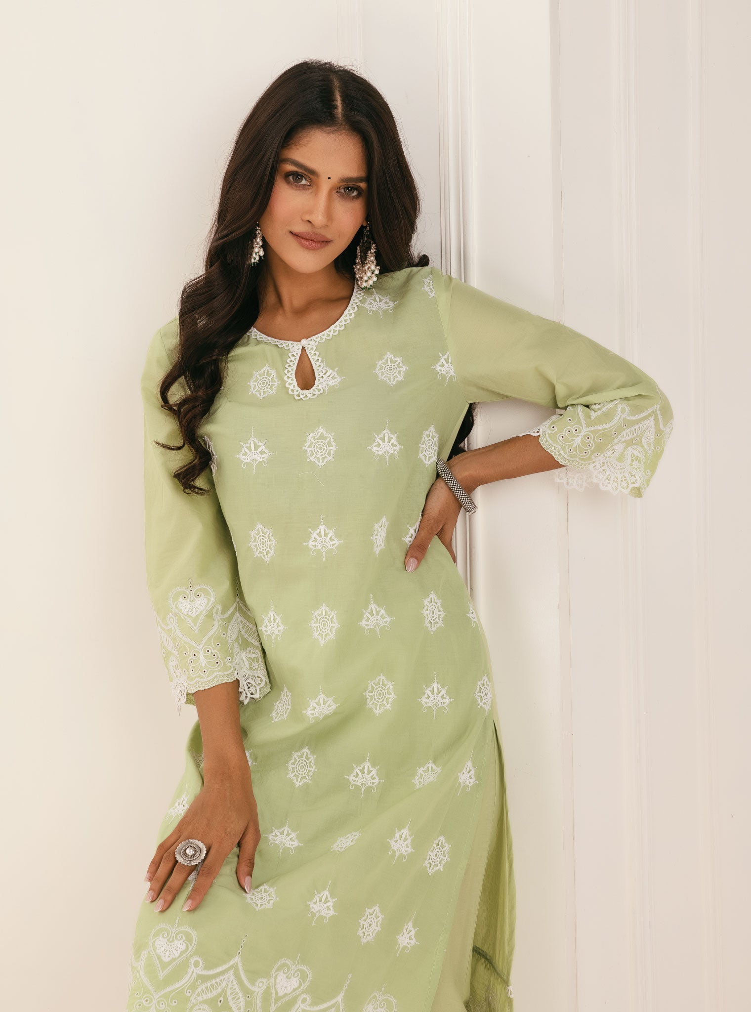 Tia Supima Cotton Green Kurta with Palazzo Set