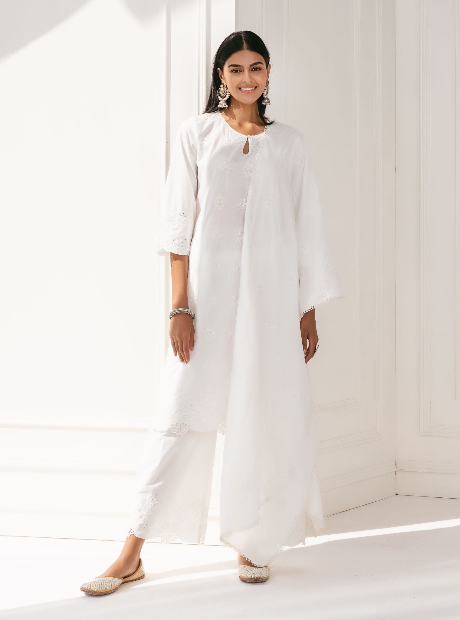 Tia Supima Cotton White Kurta with Palazzo Set