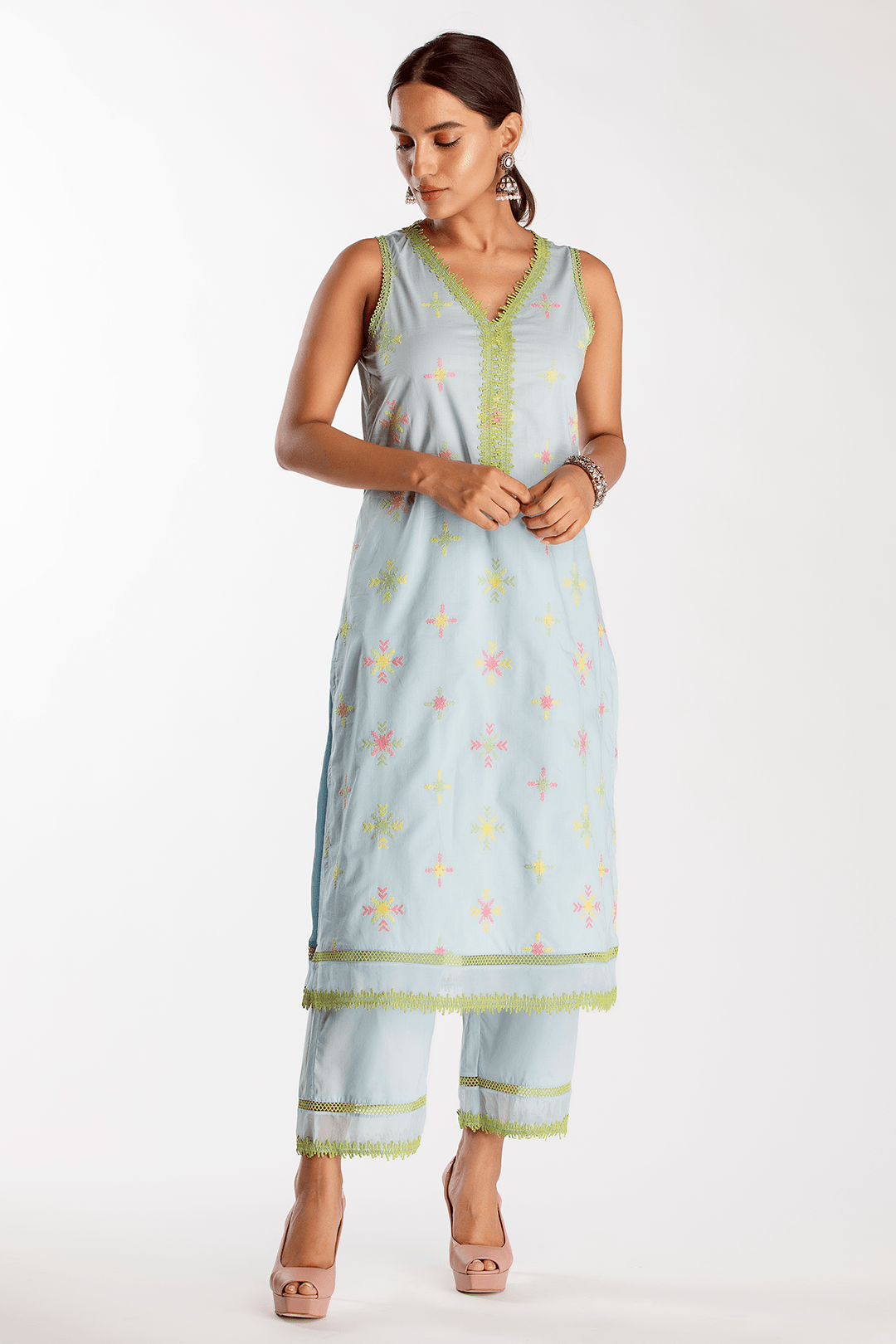 Tryst Supima Cotton Blue Kurta Set