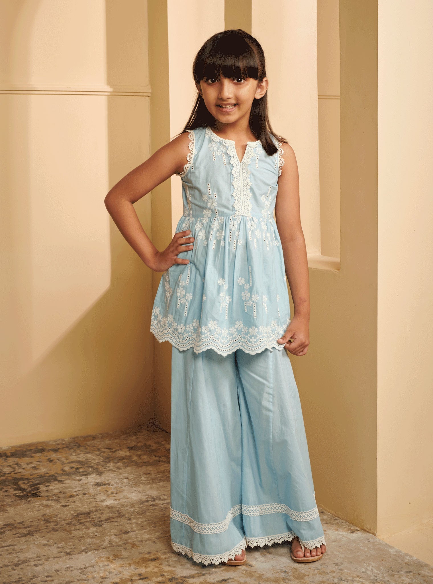 Ming Supima Cotton Light Blue Kurta with Sharara Set