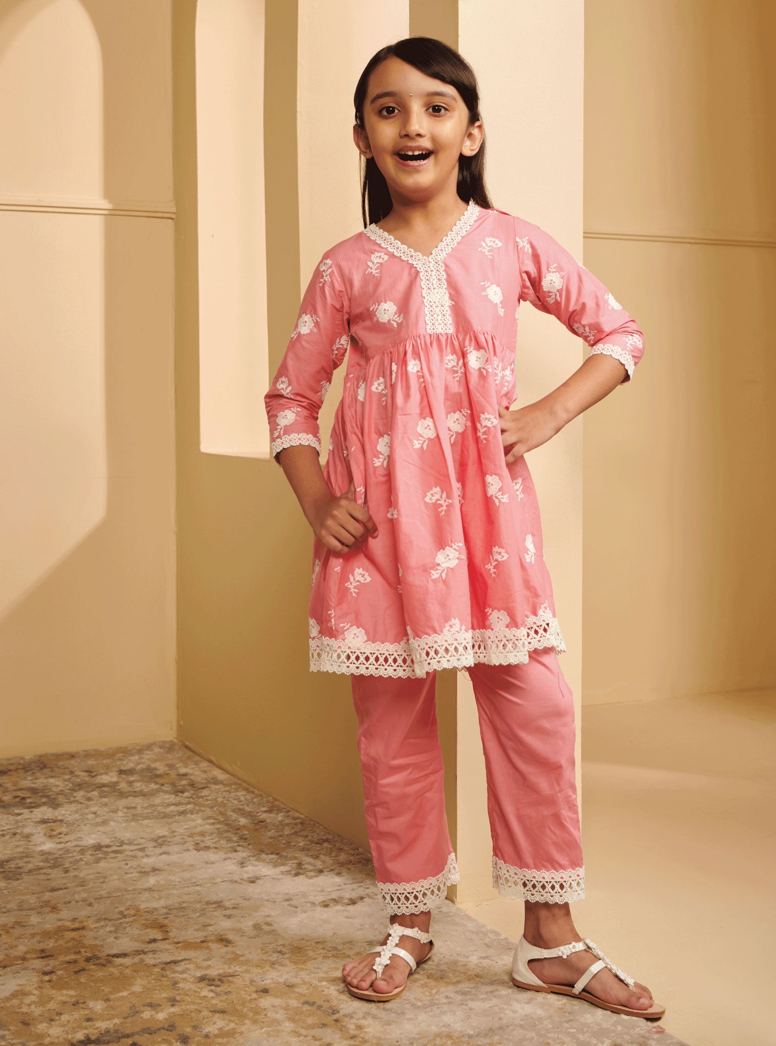 Zuari Supima Cotton Pink Kurta Set