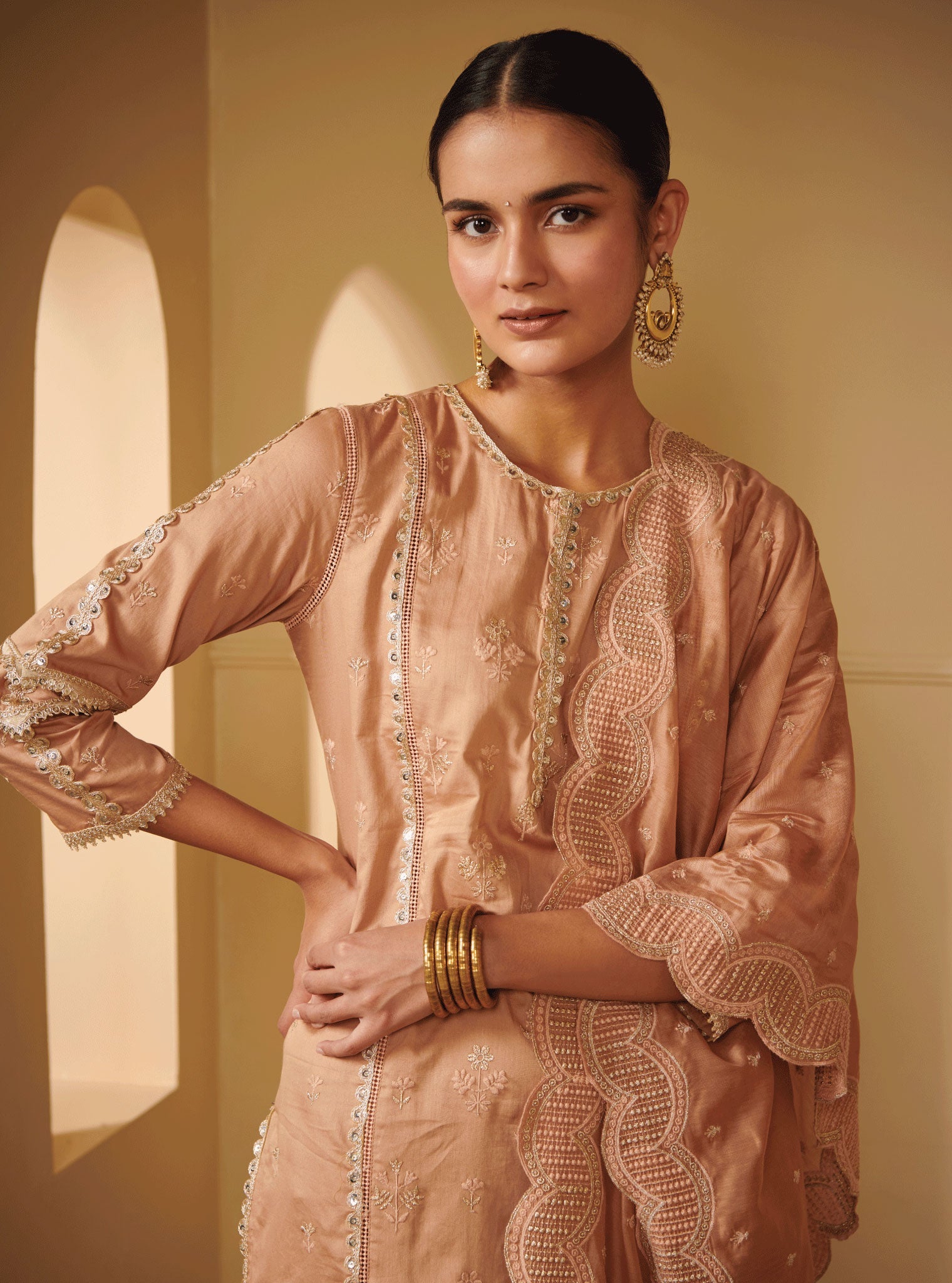 Kaveri Pima Satin Brown Kurta Set