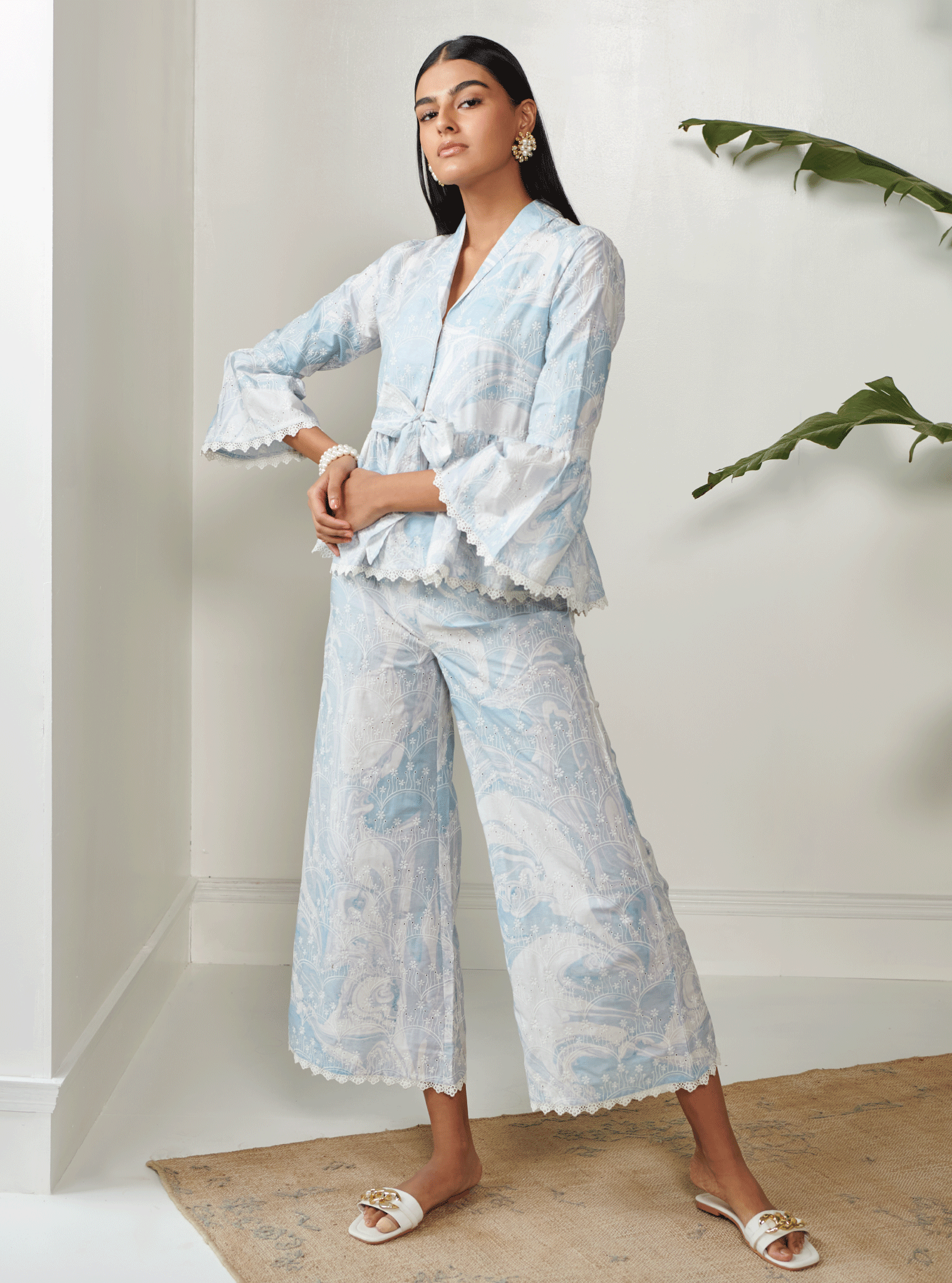 Fiorita Supima Cotton Blue Top with Pant Set