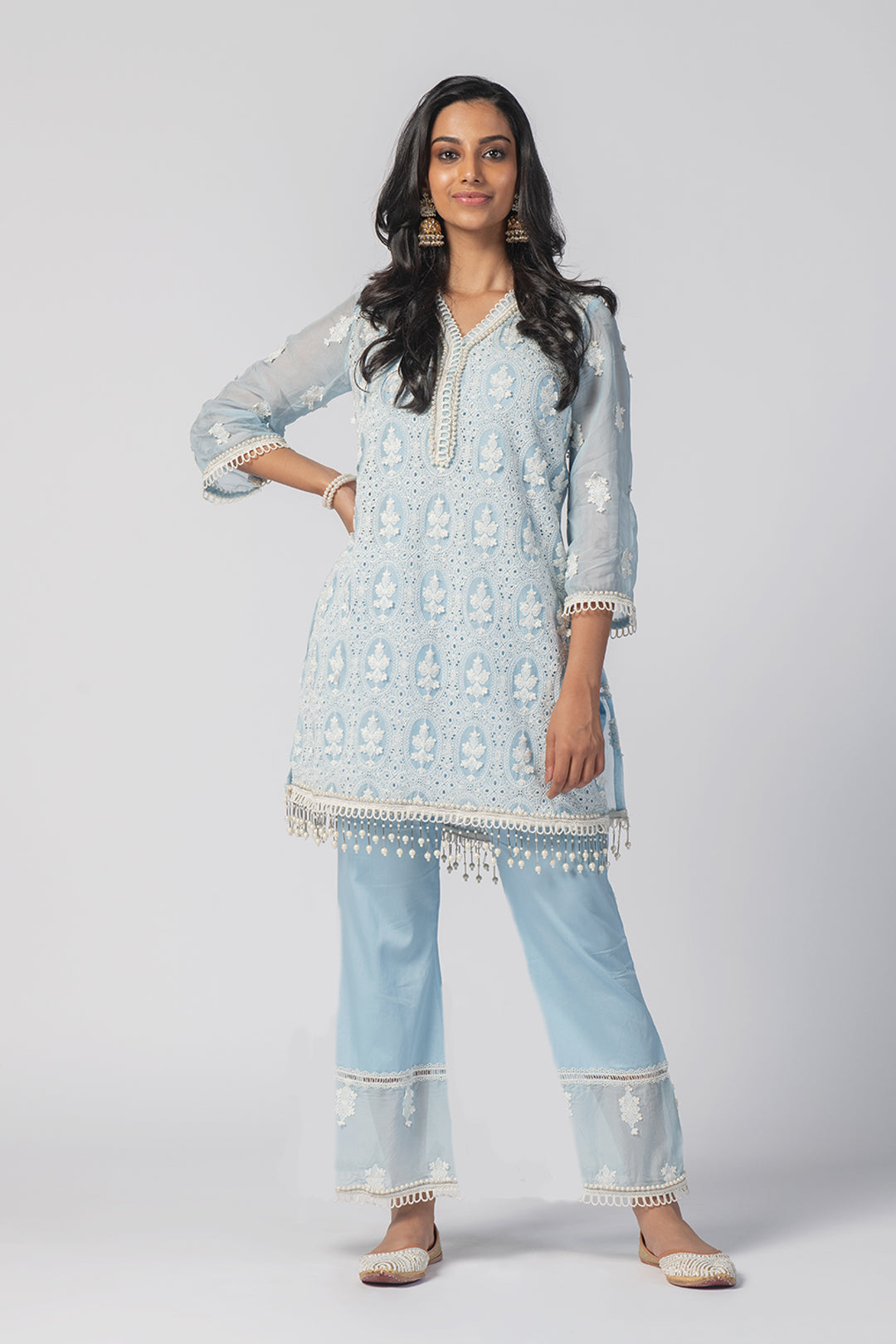 Savannah Tencel Luxe Organza Blue Kurta Set