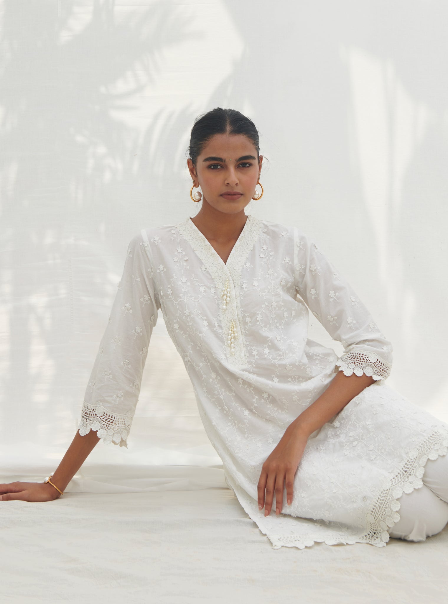 Veliena Supima Cotton White Kurta Set