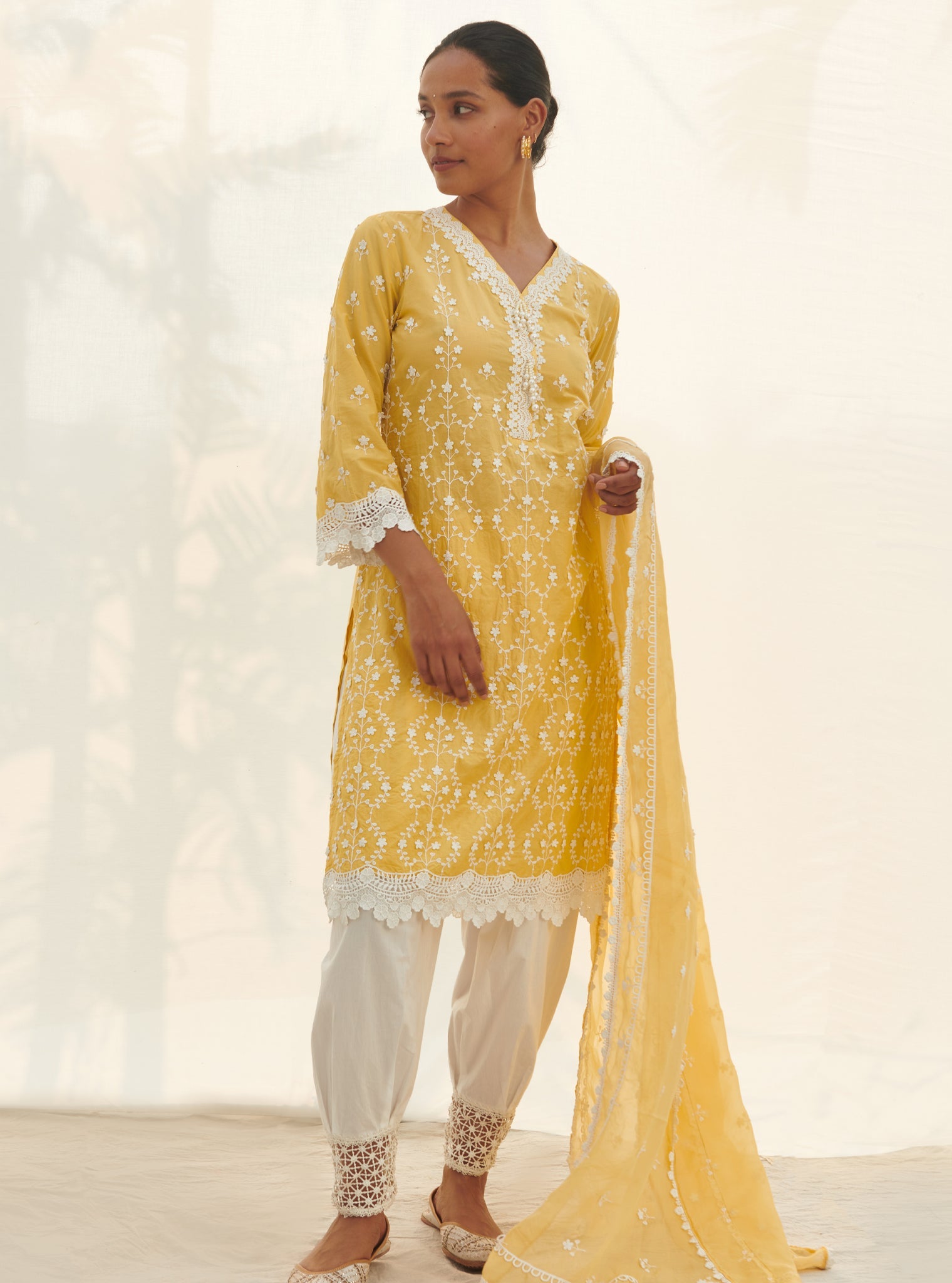 Veliena Supima Cotton Yellow Kurta Set