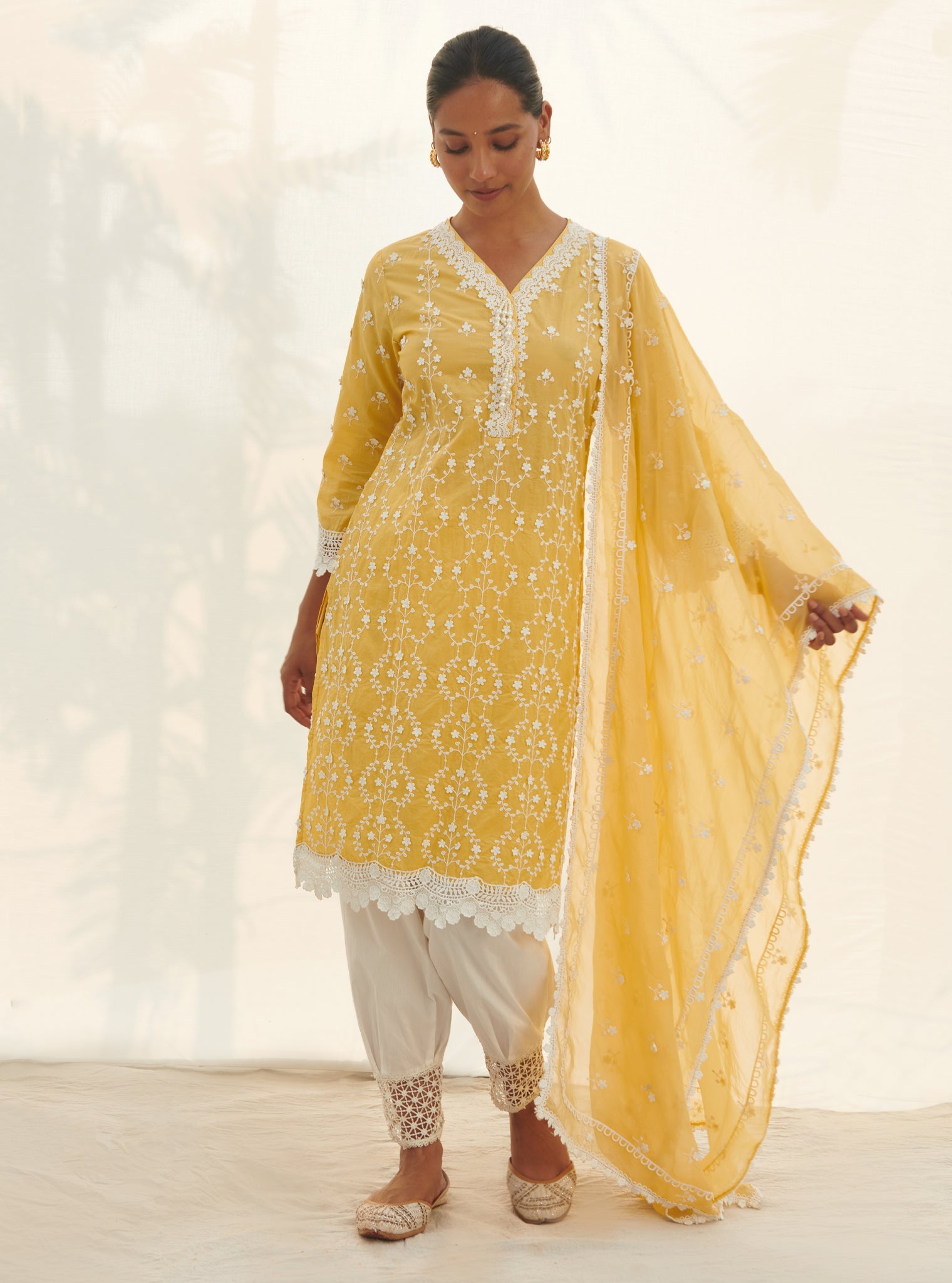 Veliena Supima Cotton Yellow Kurta Set