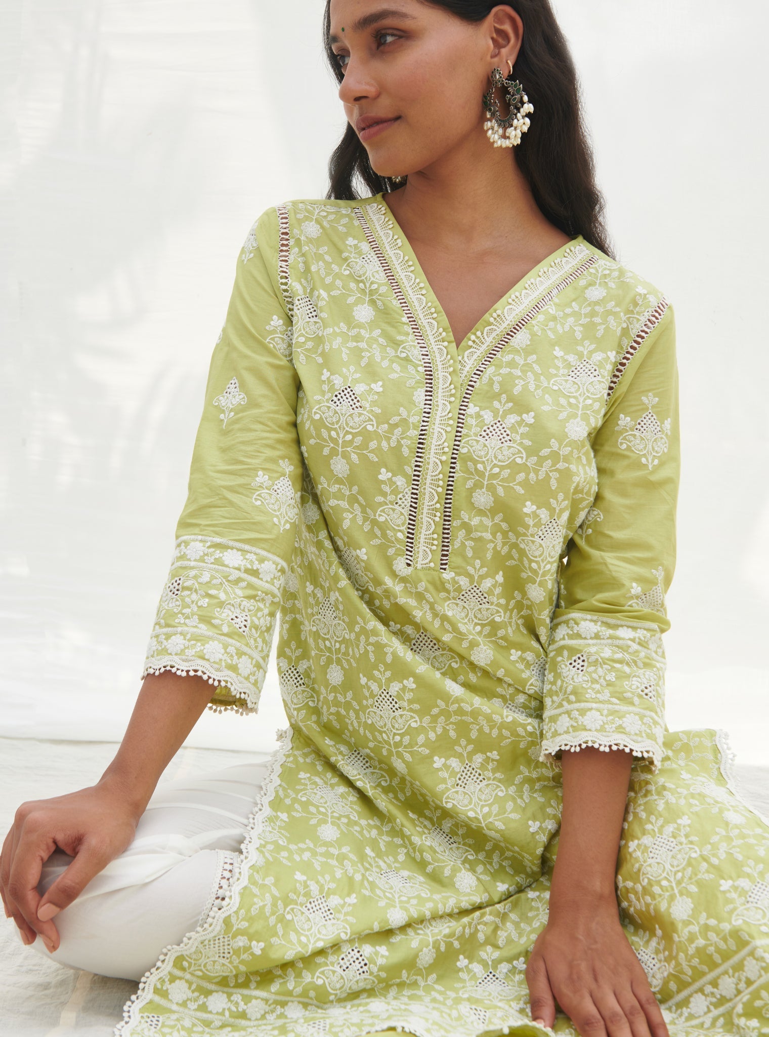 Verla Supima Cotton Lime Kurta Set