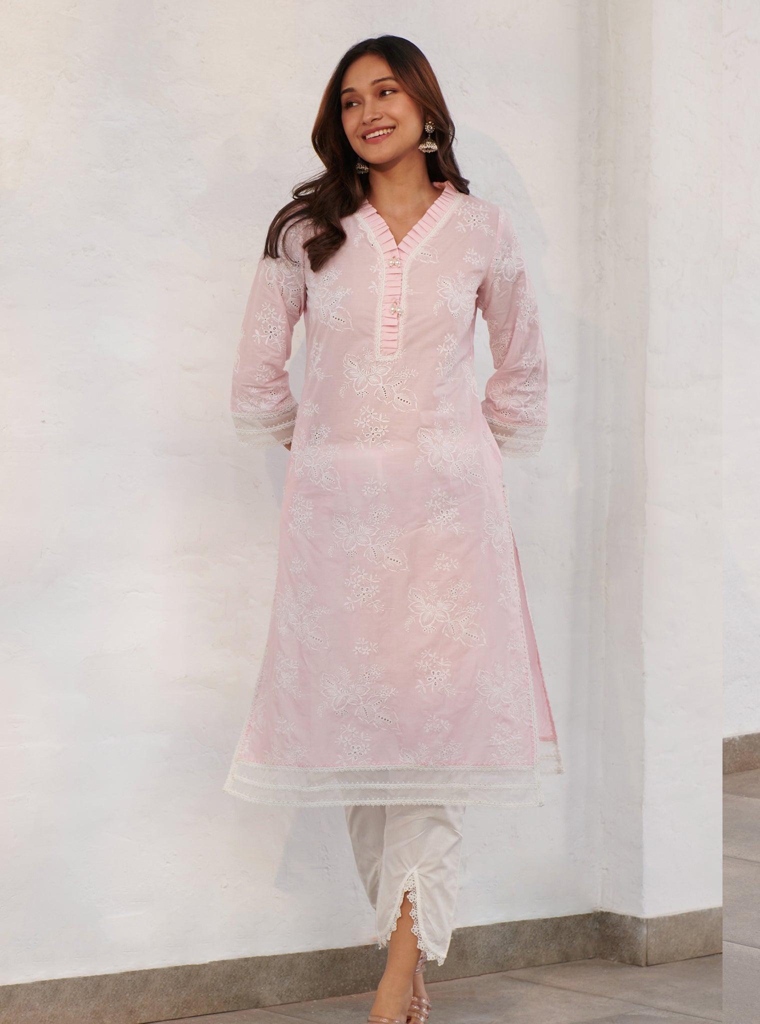 Verlem Supima Cotton Pink Kurta Set
