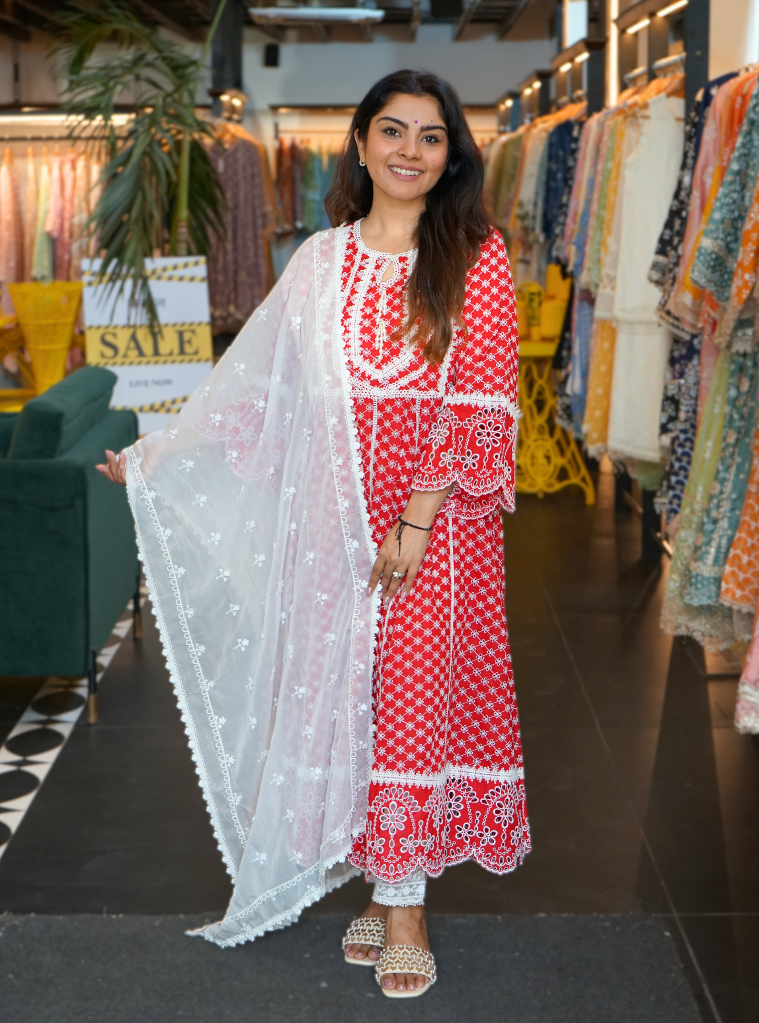 Arris Supima Cotton Red Anarkali Kurta Set