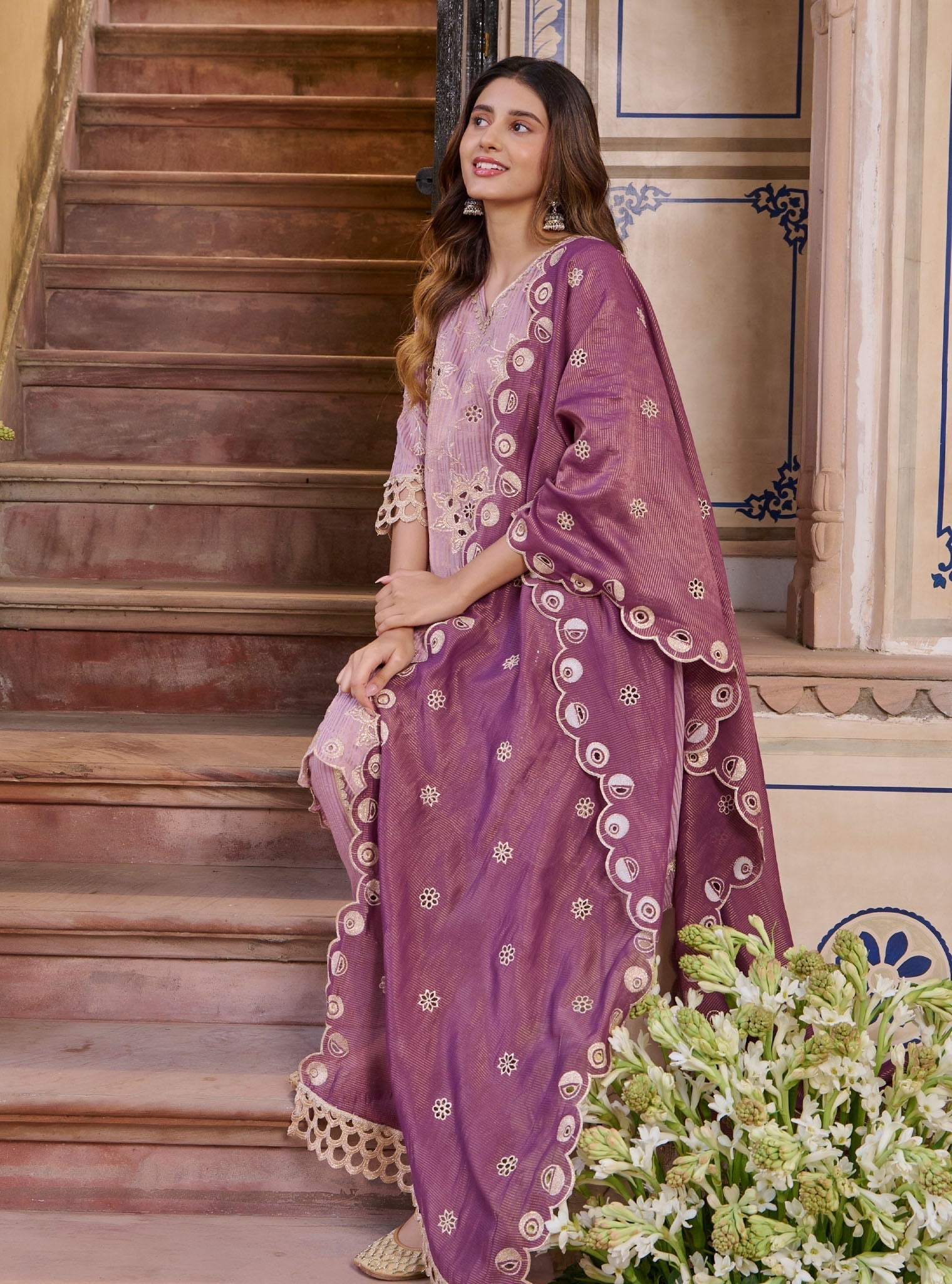 Magan Banarsi Lilac Kurta Set