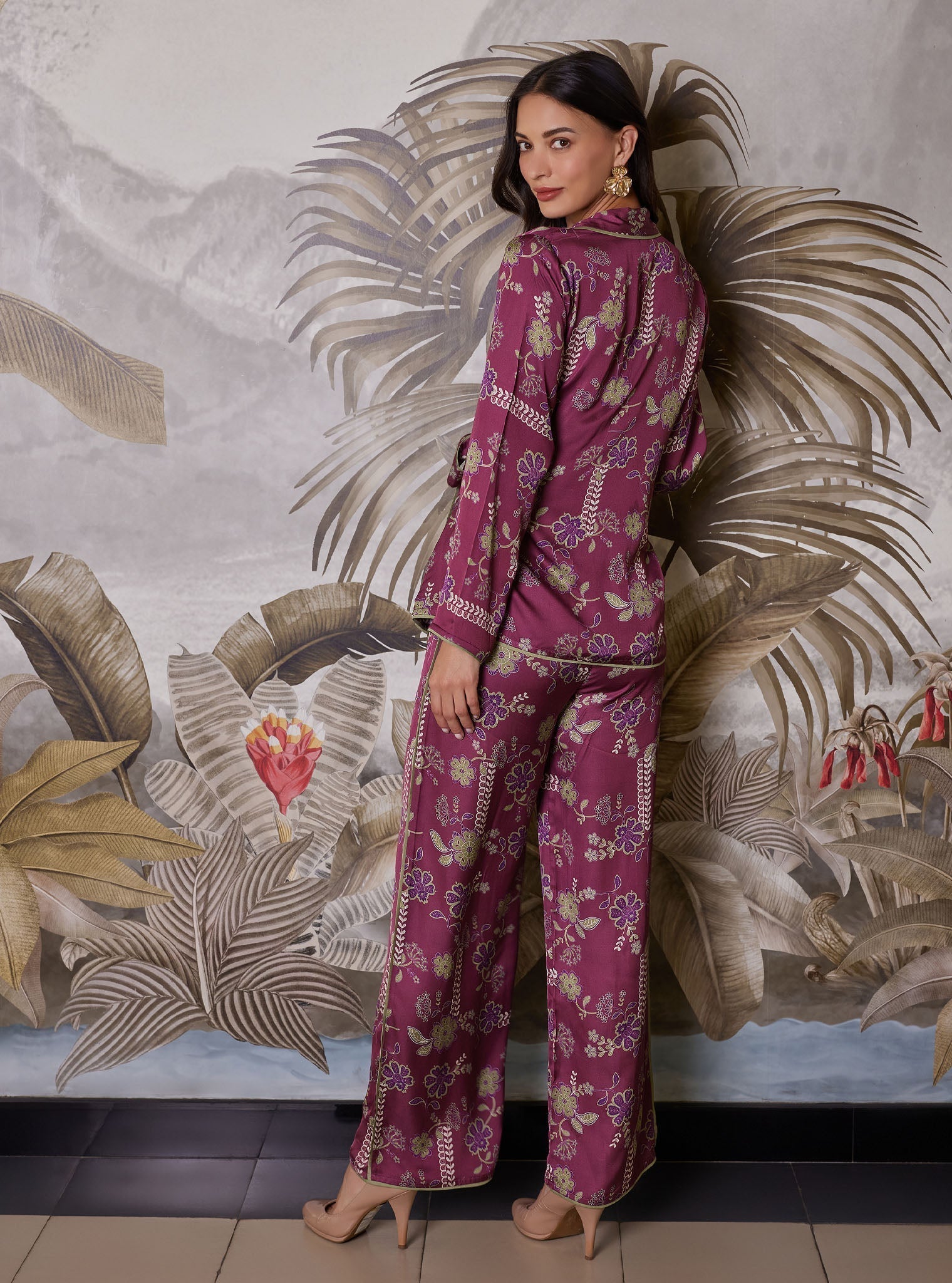 Nyx Cupro Printed Burgundy Co-ord Set