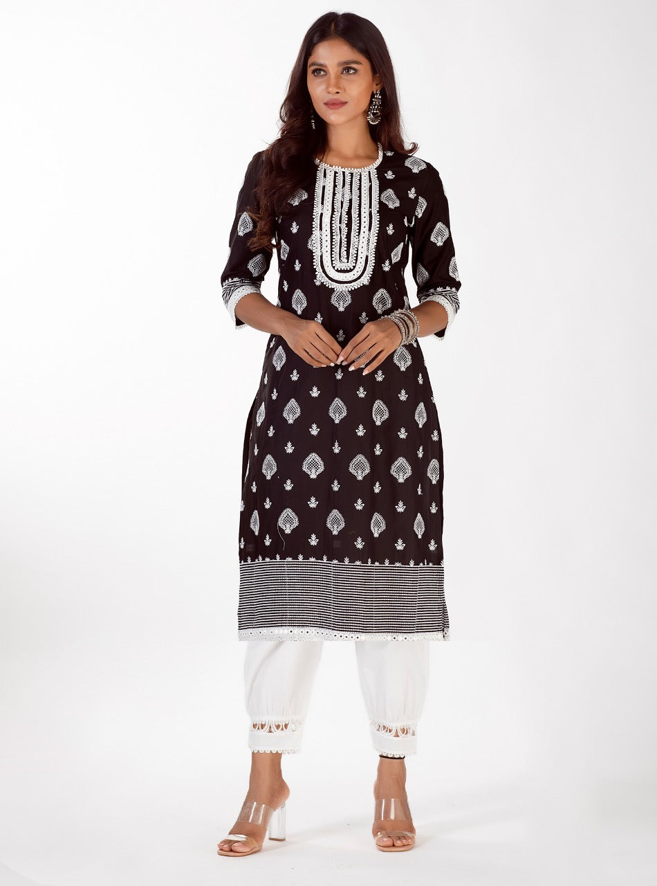 Gene Supima Cotton Black Kurta Set