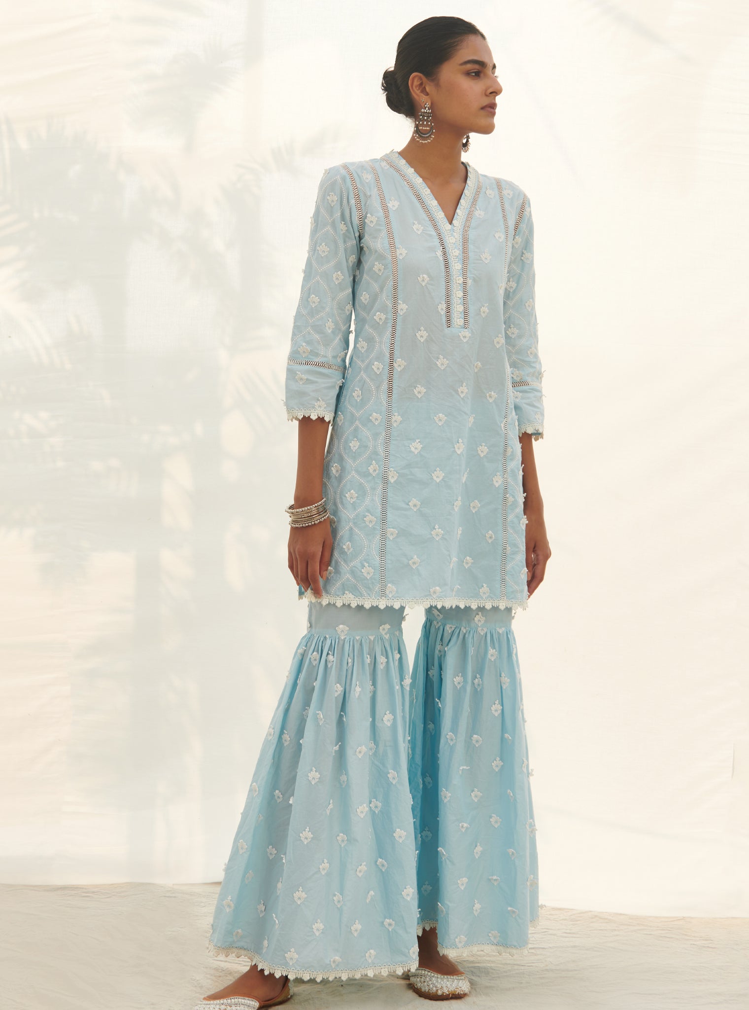 Zarani Supima Cotton Blue Kurta with Garara Set
