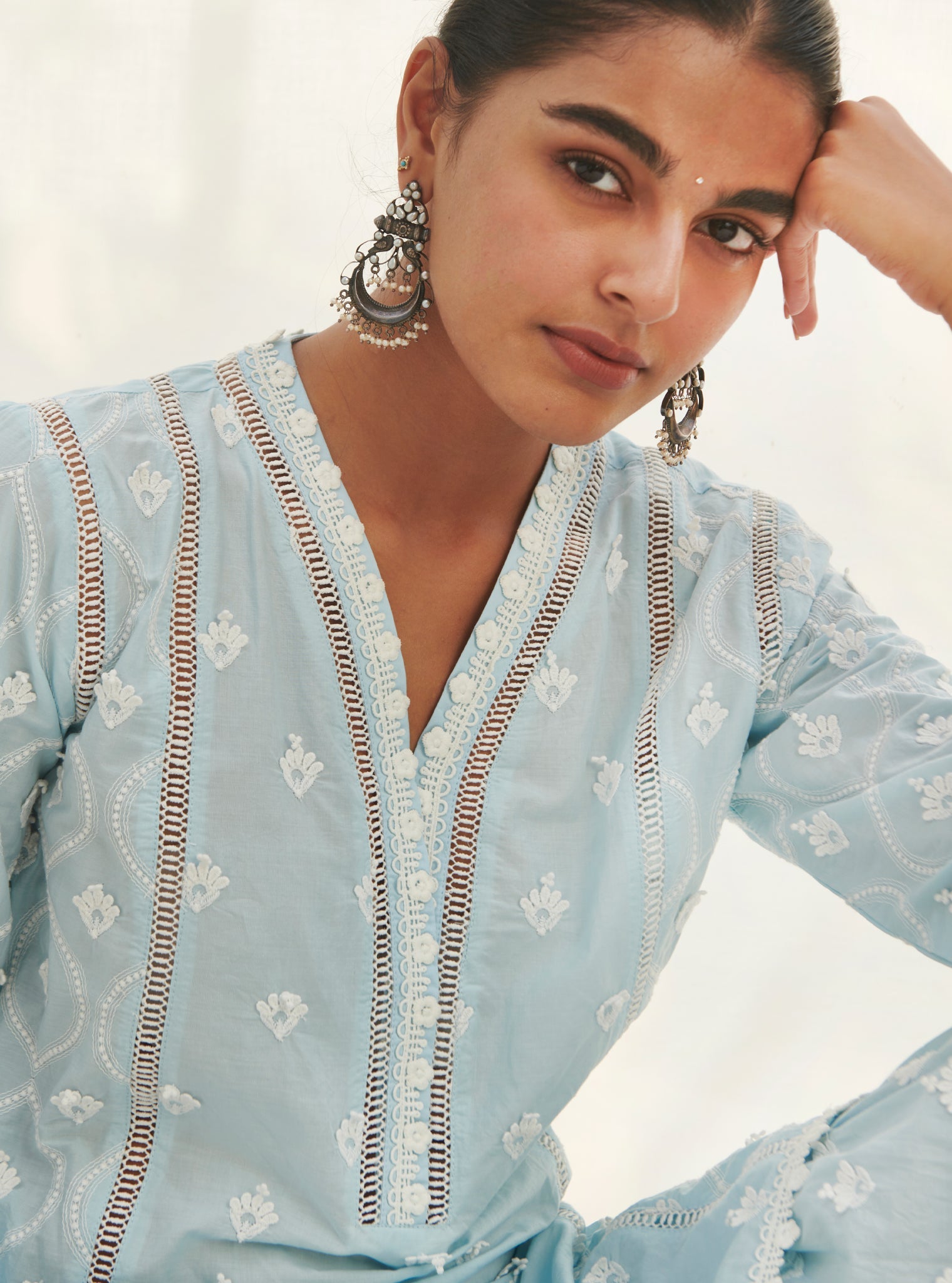 Zarani Supima Cotton Blue Kurta with Garara Set