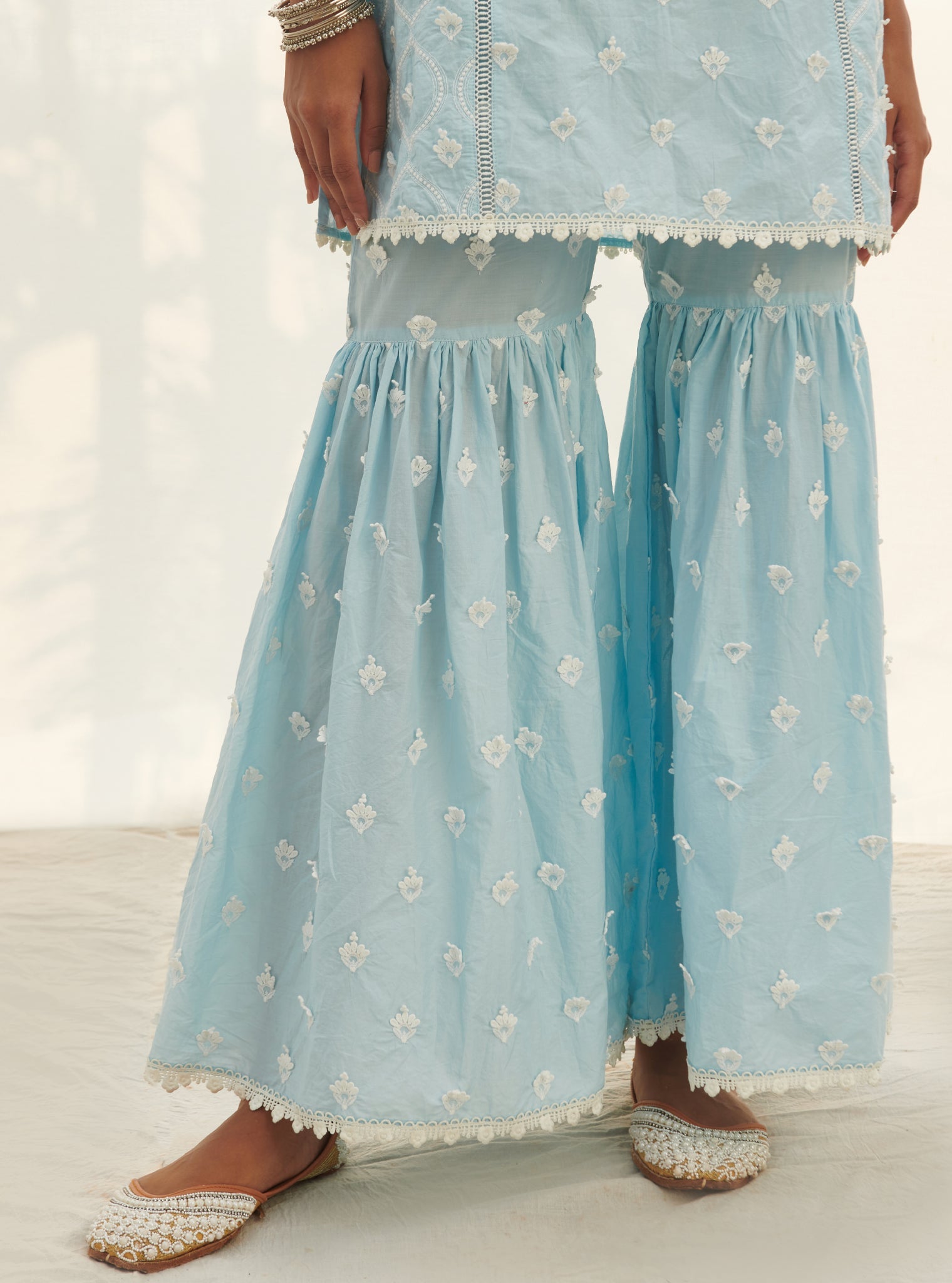 Zarani Supima Cotton Blue Kurta with Garara Set