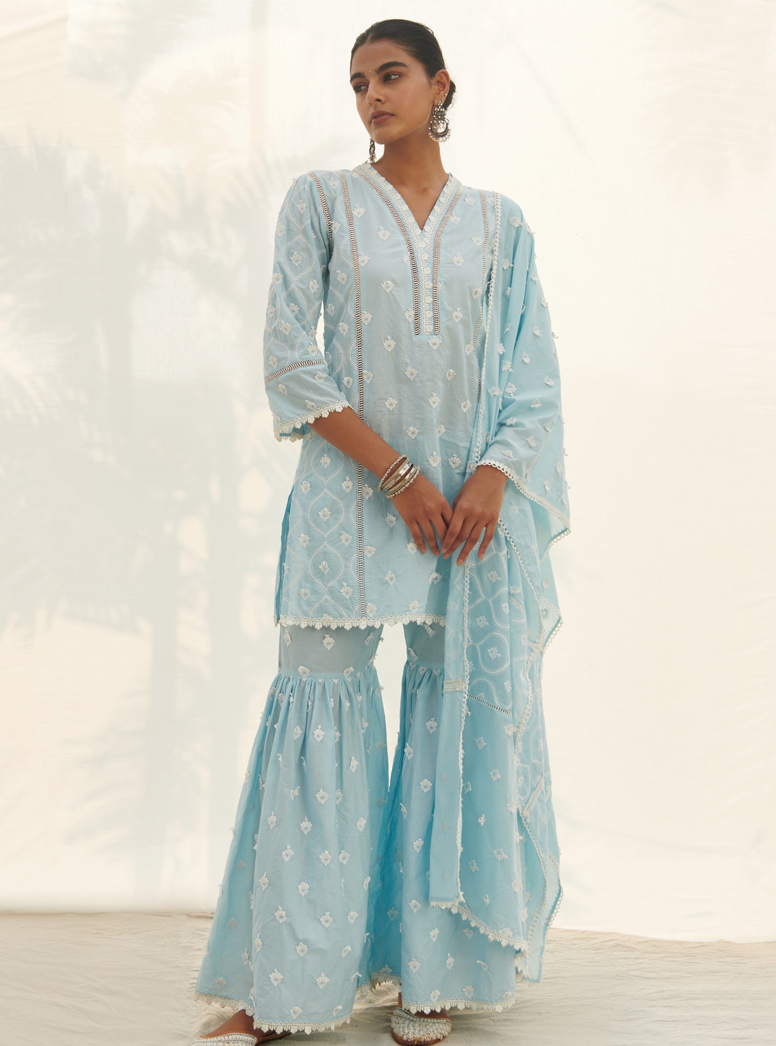 Zarani Supima Cotton Blue Kurta with Garara Set