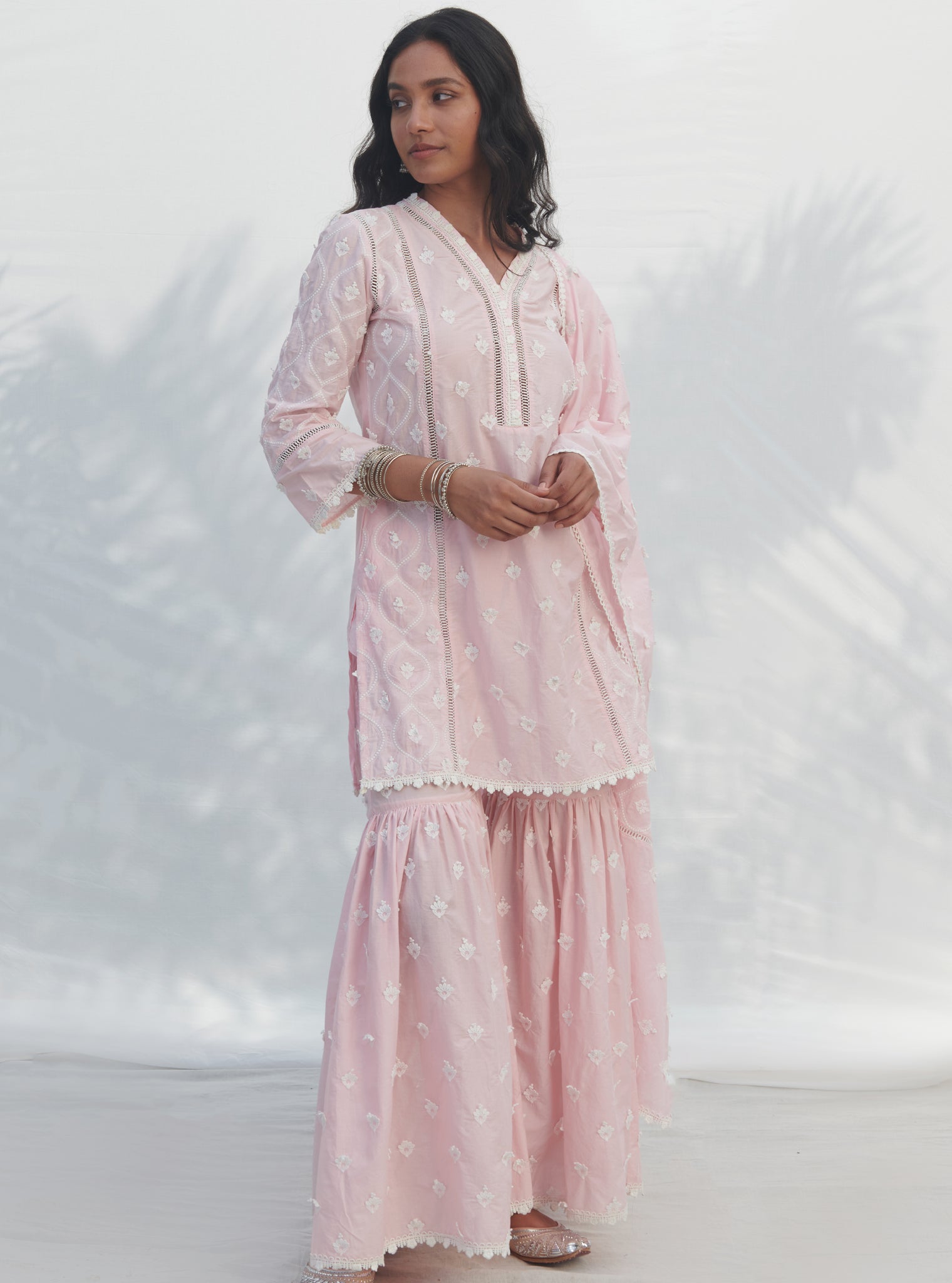 Zarani Supima Cotton Pink Kurta with Garara Set