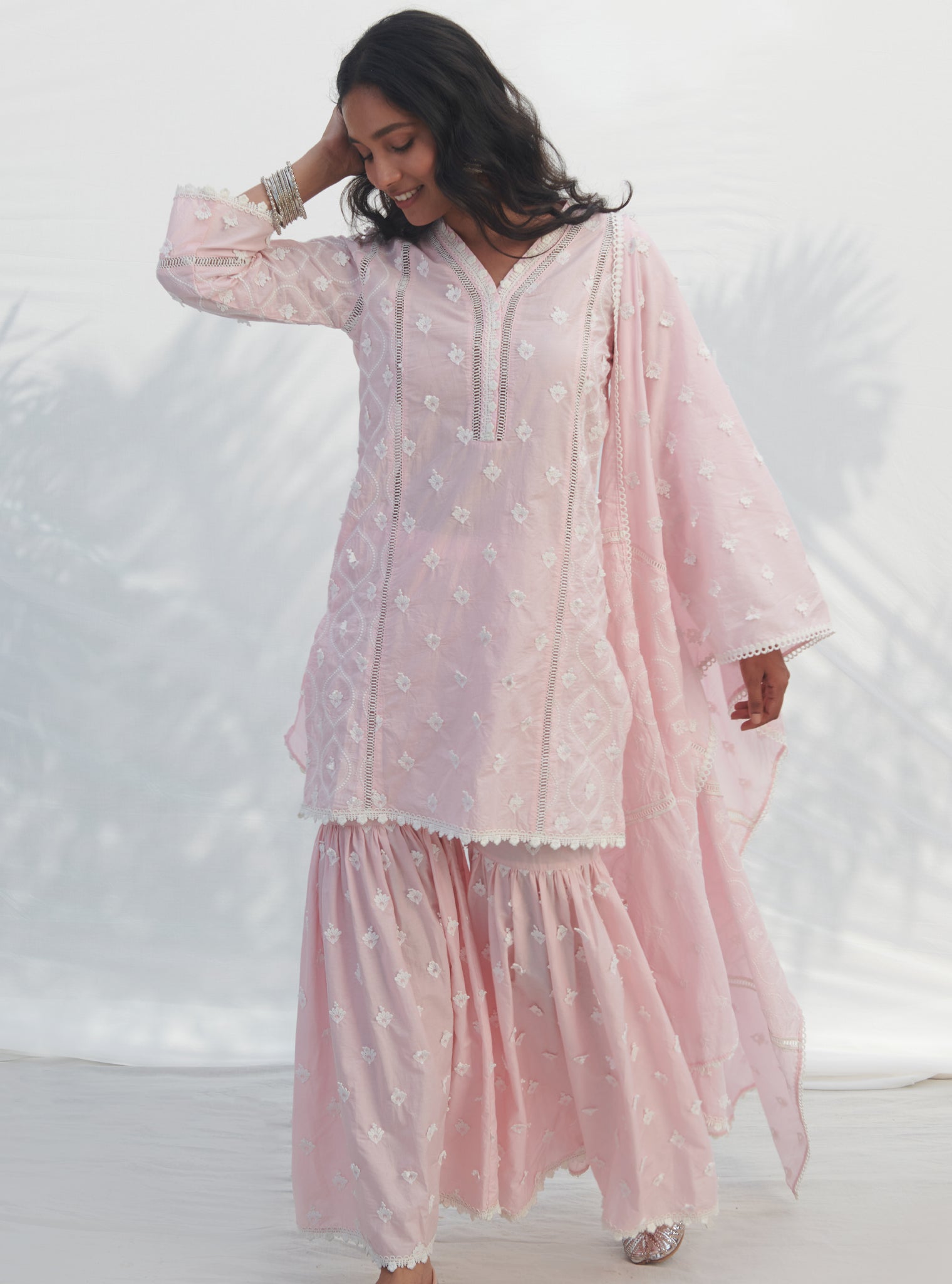 Zarani Supima Cotton Pink Kurta with Garara Set